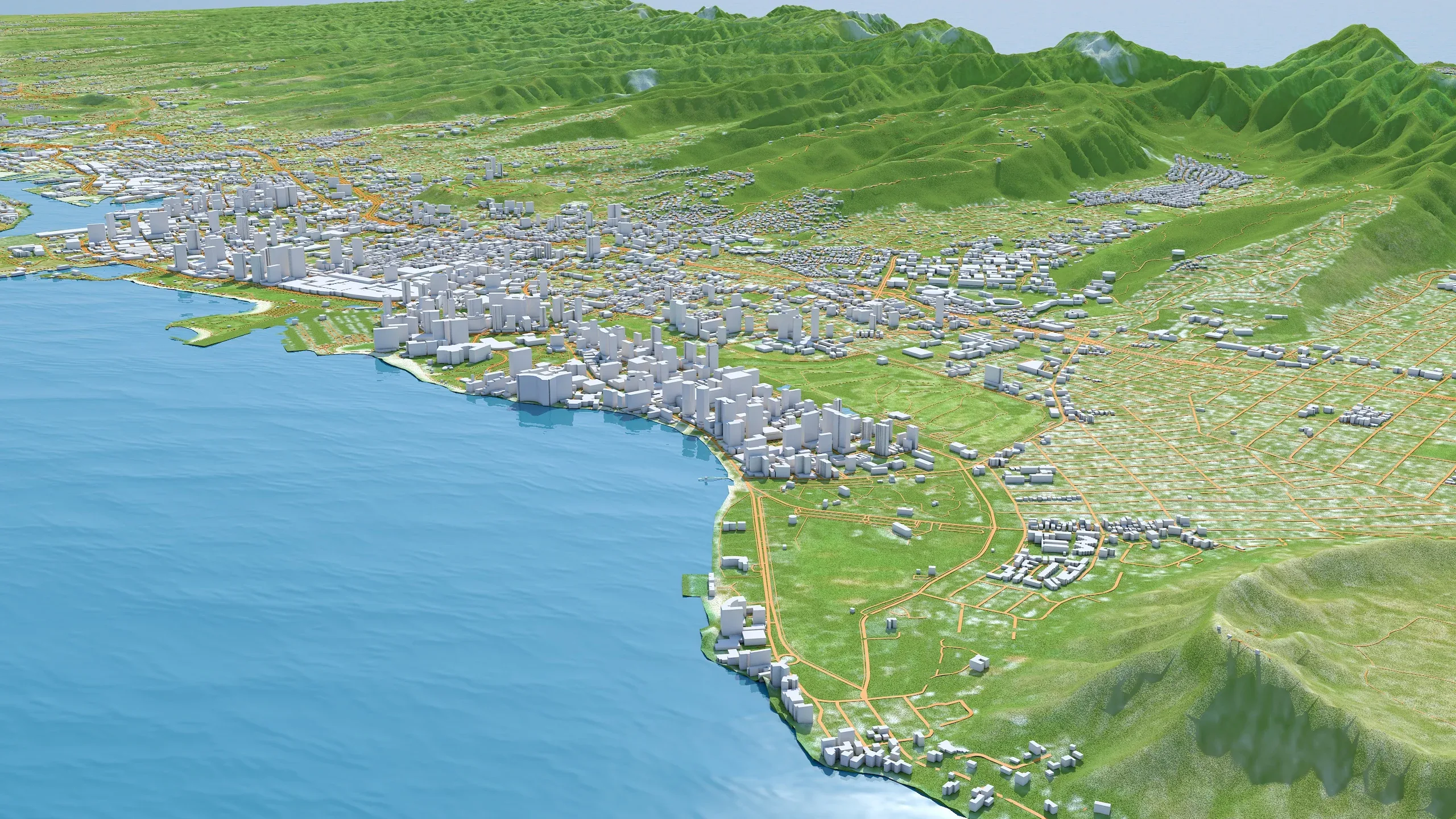 Oahu City Island Terrain 3d model 90km