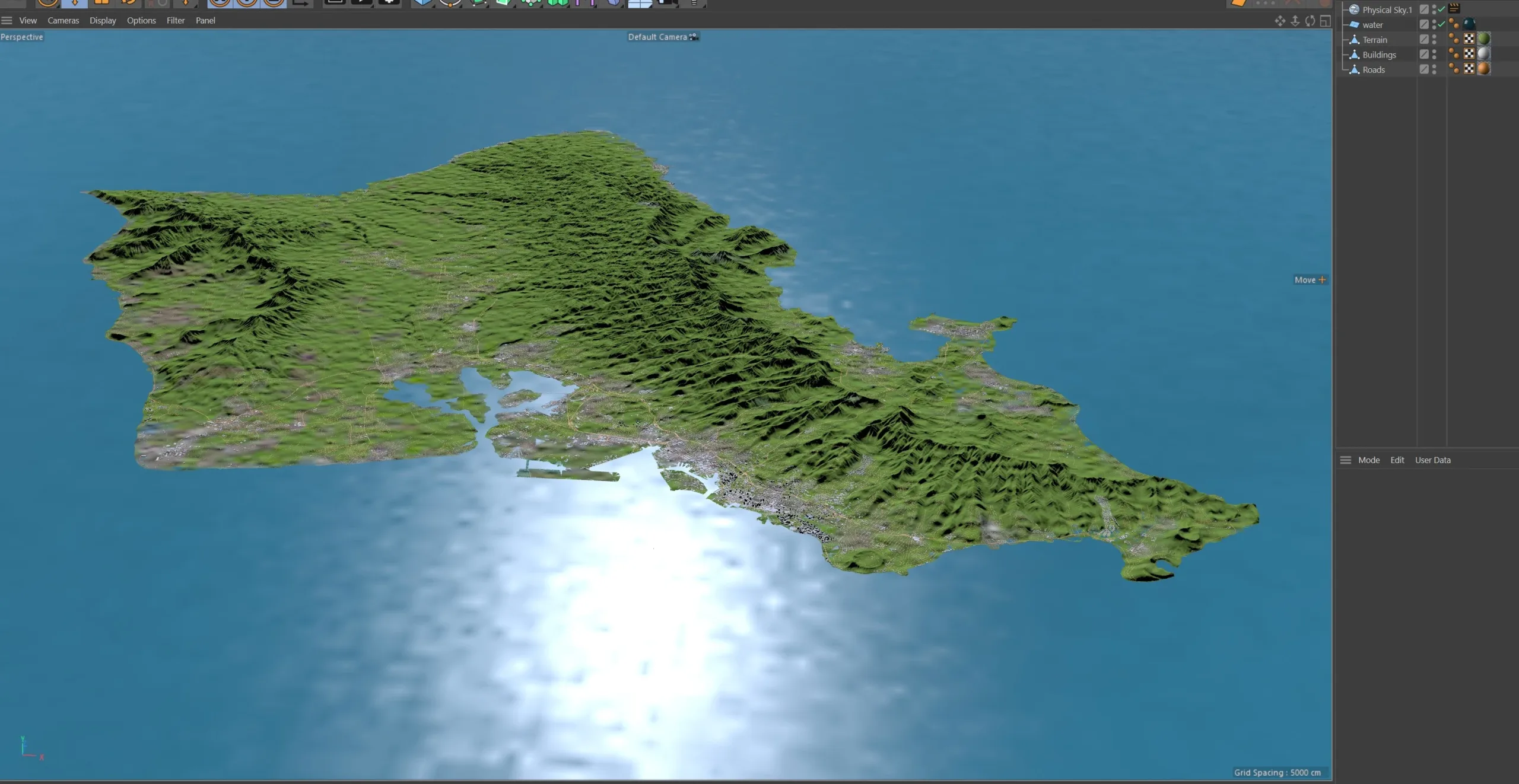 Oahu City Island Terrain 3d model 90km