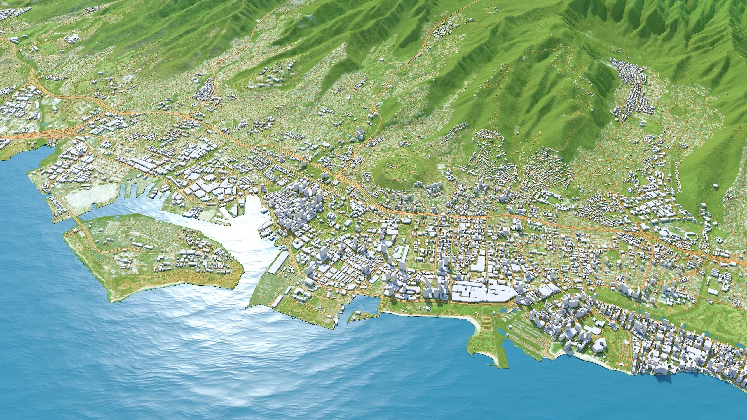 Oahu City Island Terrain 3d model 90km