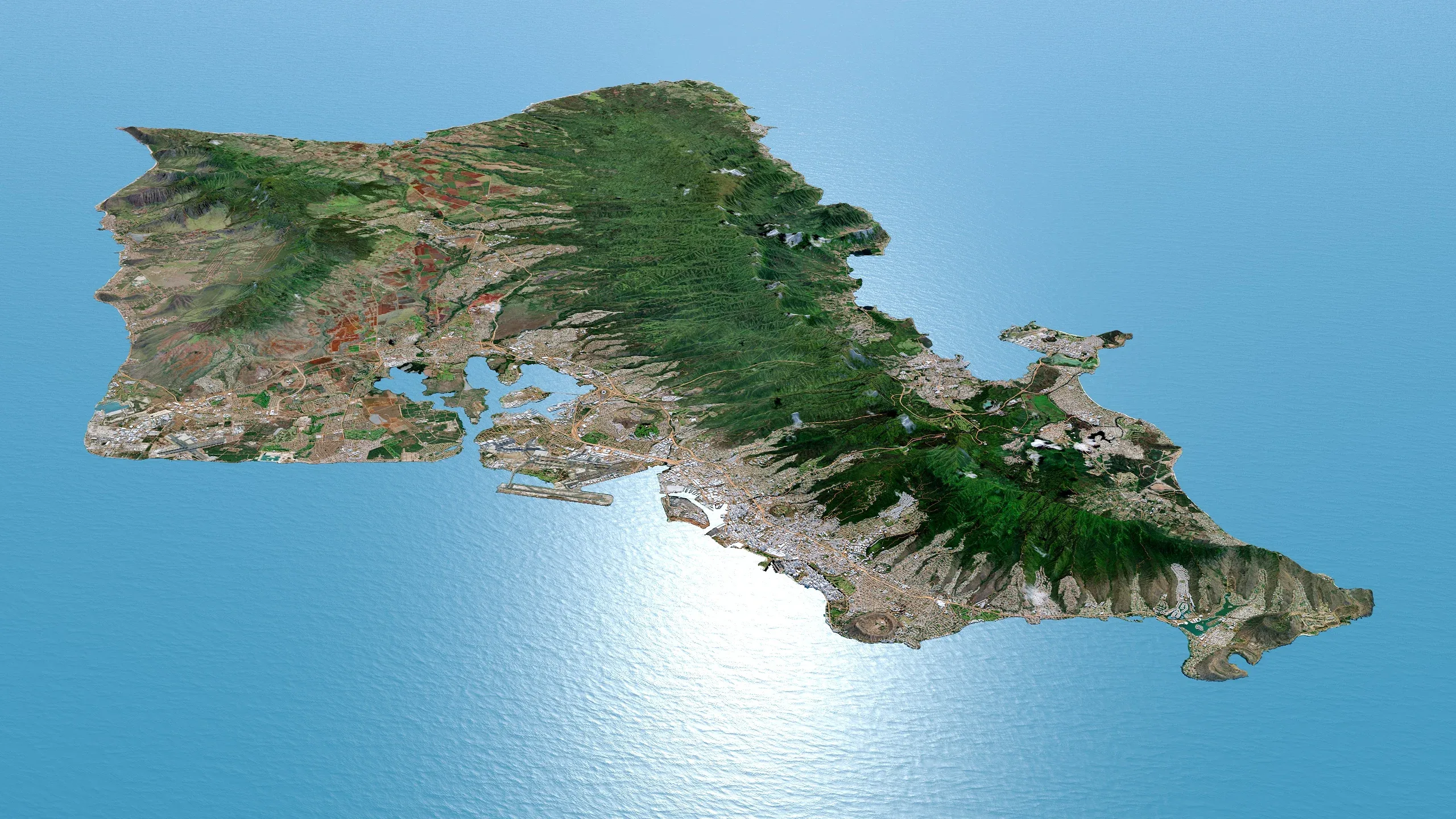 Oahu City Island Terrain 3d model 90km