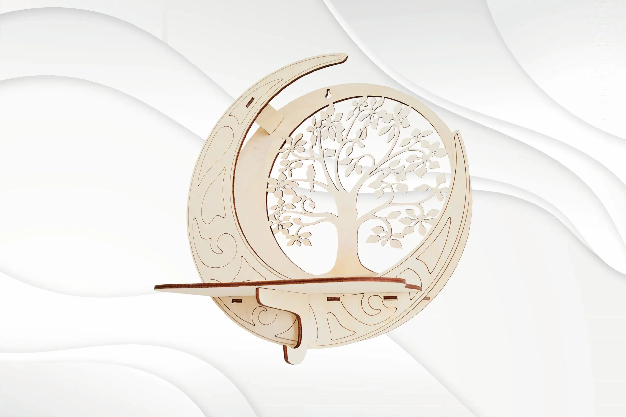 Wall shelf, moon tree svg dxf design for laser cut.