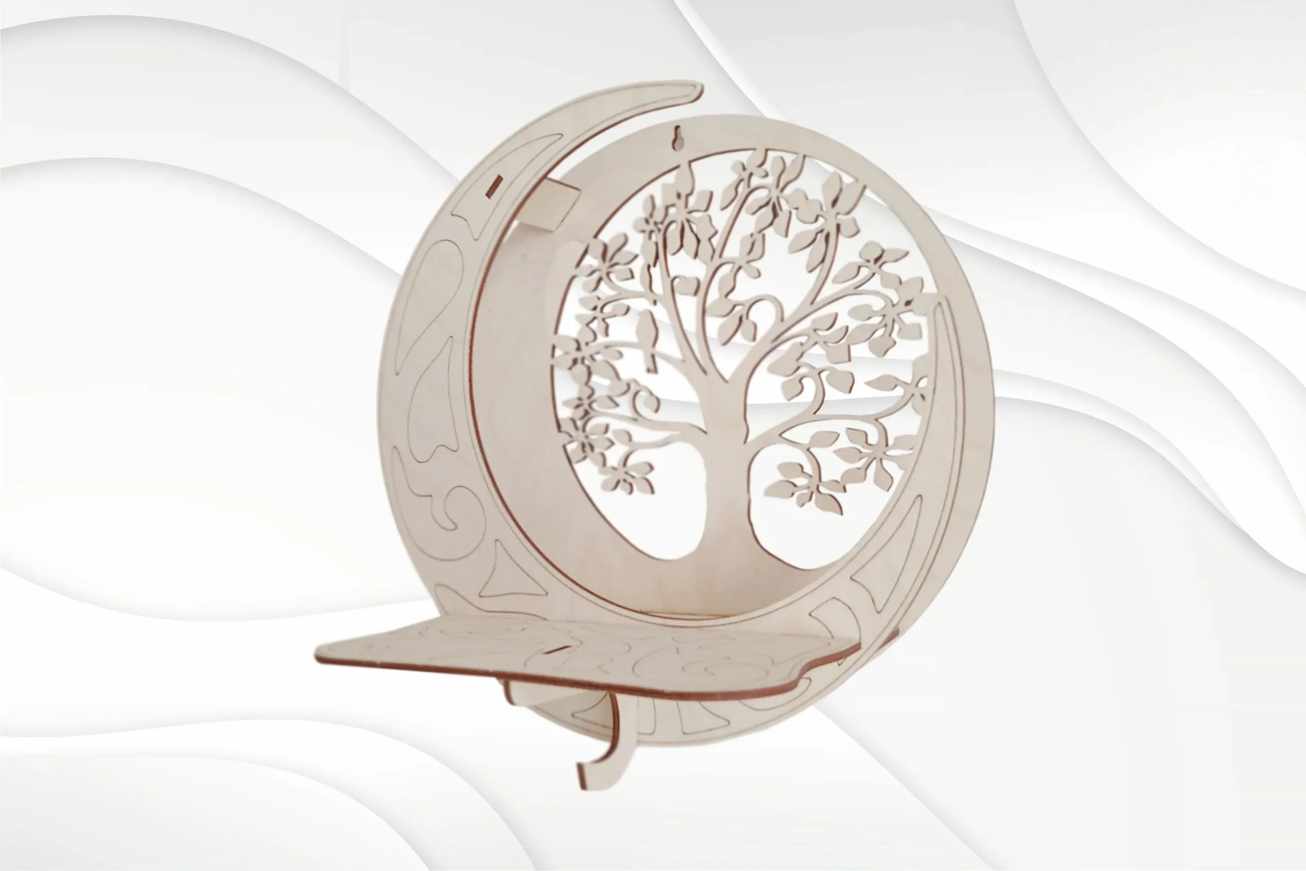 Wall shelf, moon tree svg dxf design for laser cut.