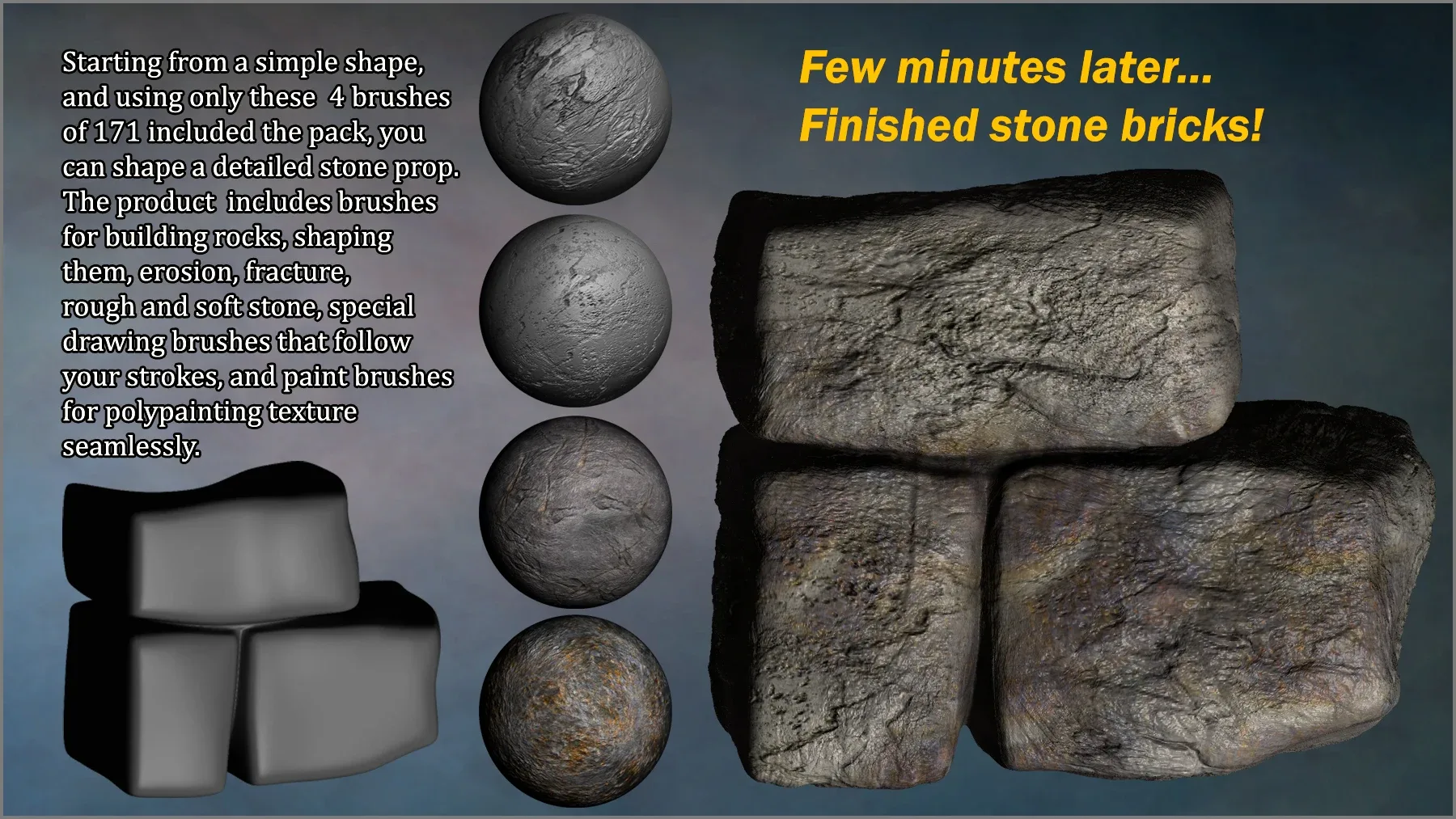 Stone Maker: 171 ZBrush Brushes And 50 Alphas