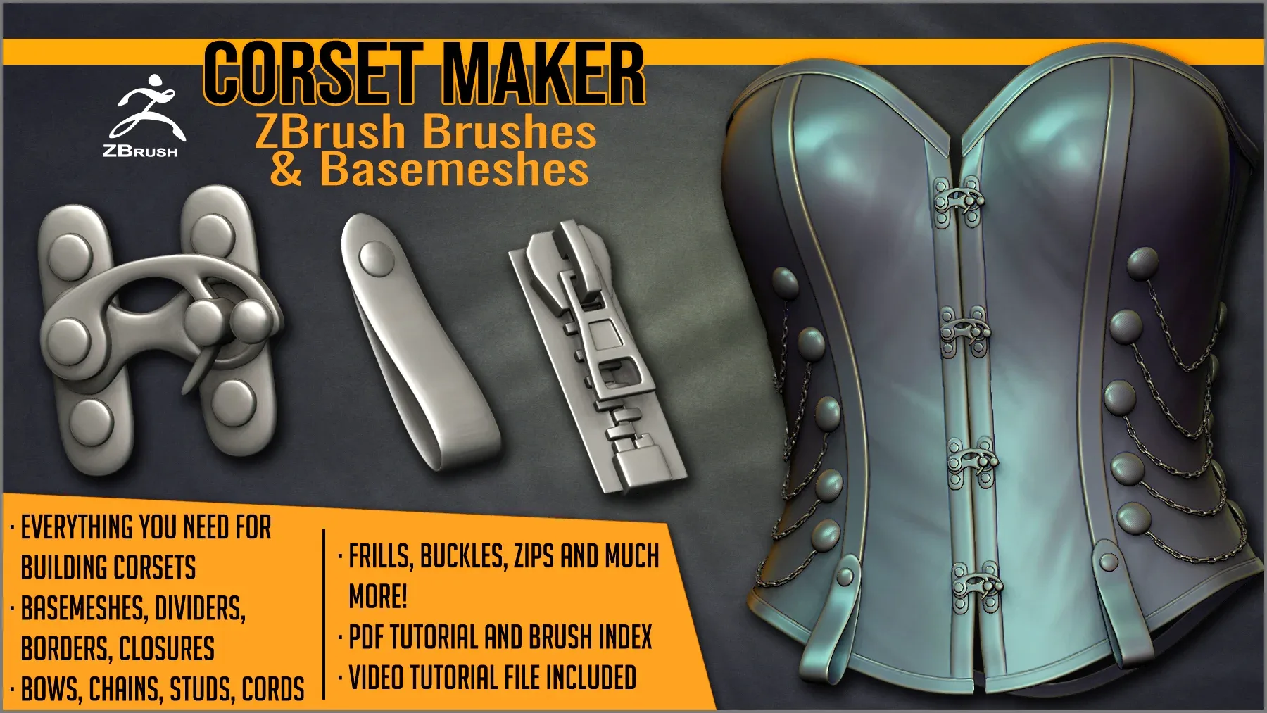 Corset Maker: ZBrush brushes & Basemeshes