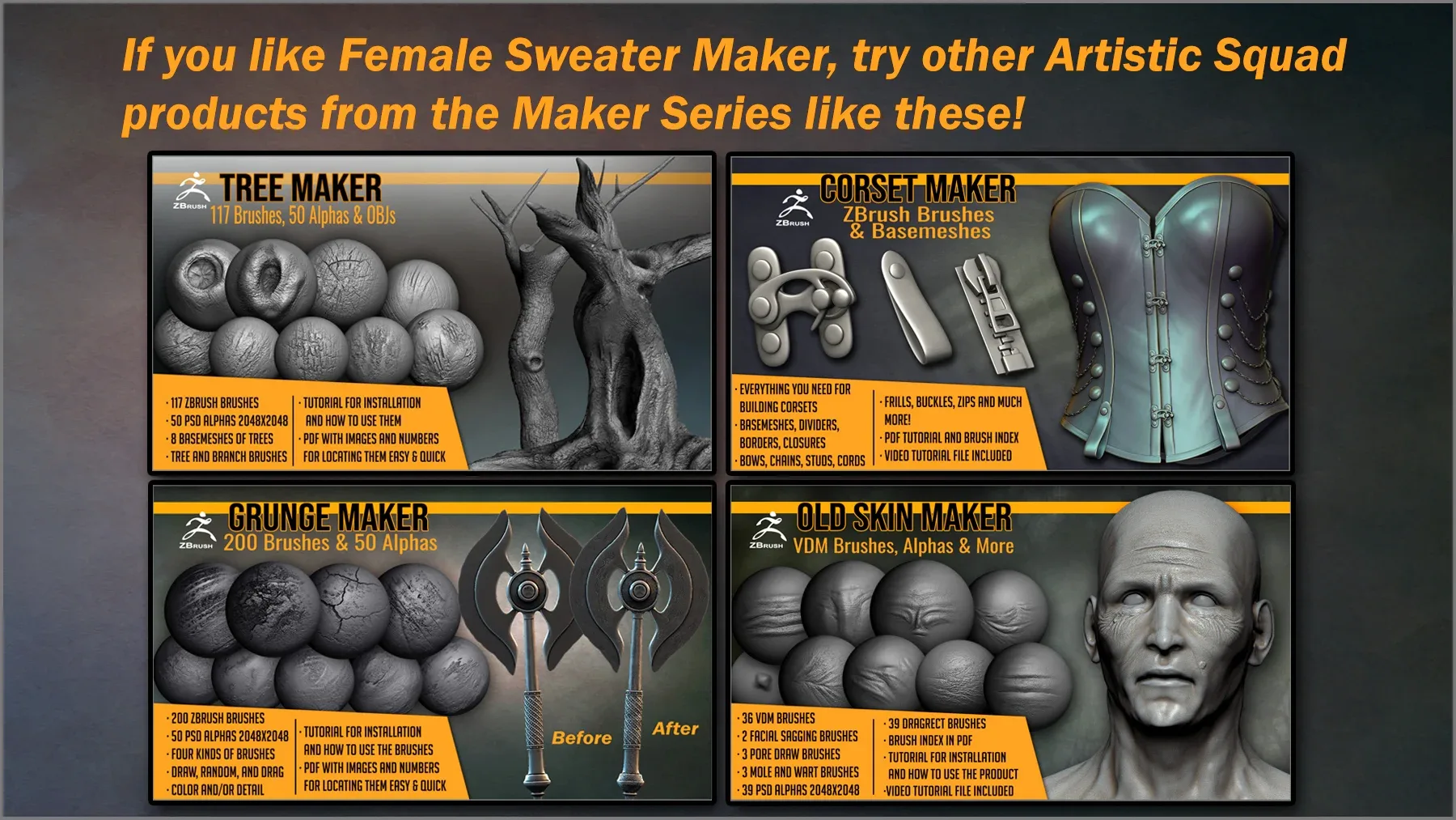 Female Sweater Maker: VDM Fold Brushes, Basemeshes, Alphas and Surface Noise Presets