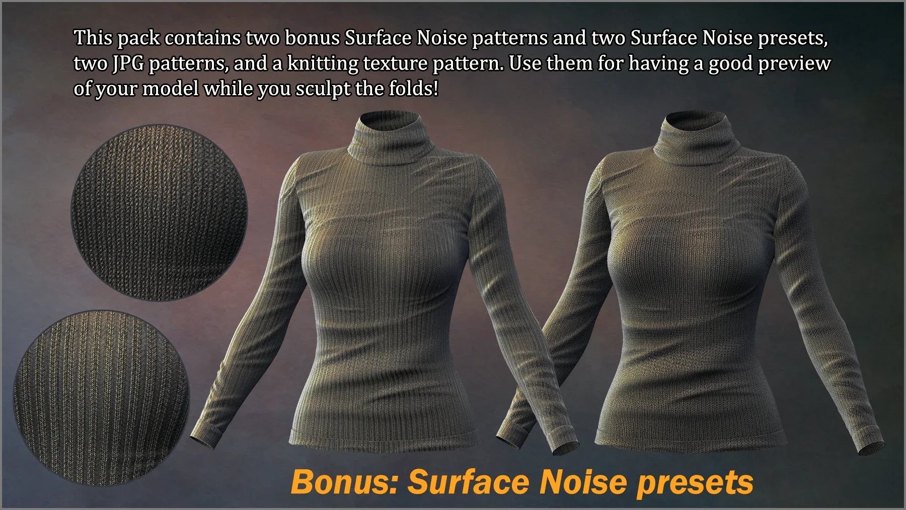 Female Sweater Maker: VDM Fold Brushes, Basemeshes, Alphas and Surface Noise Presets