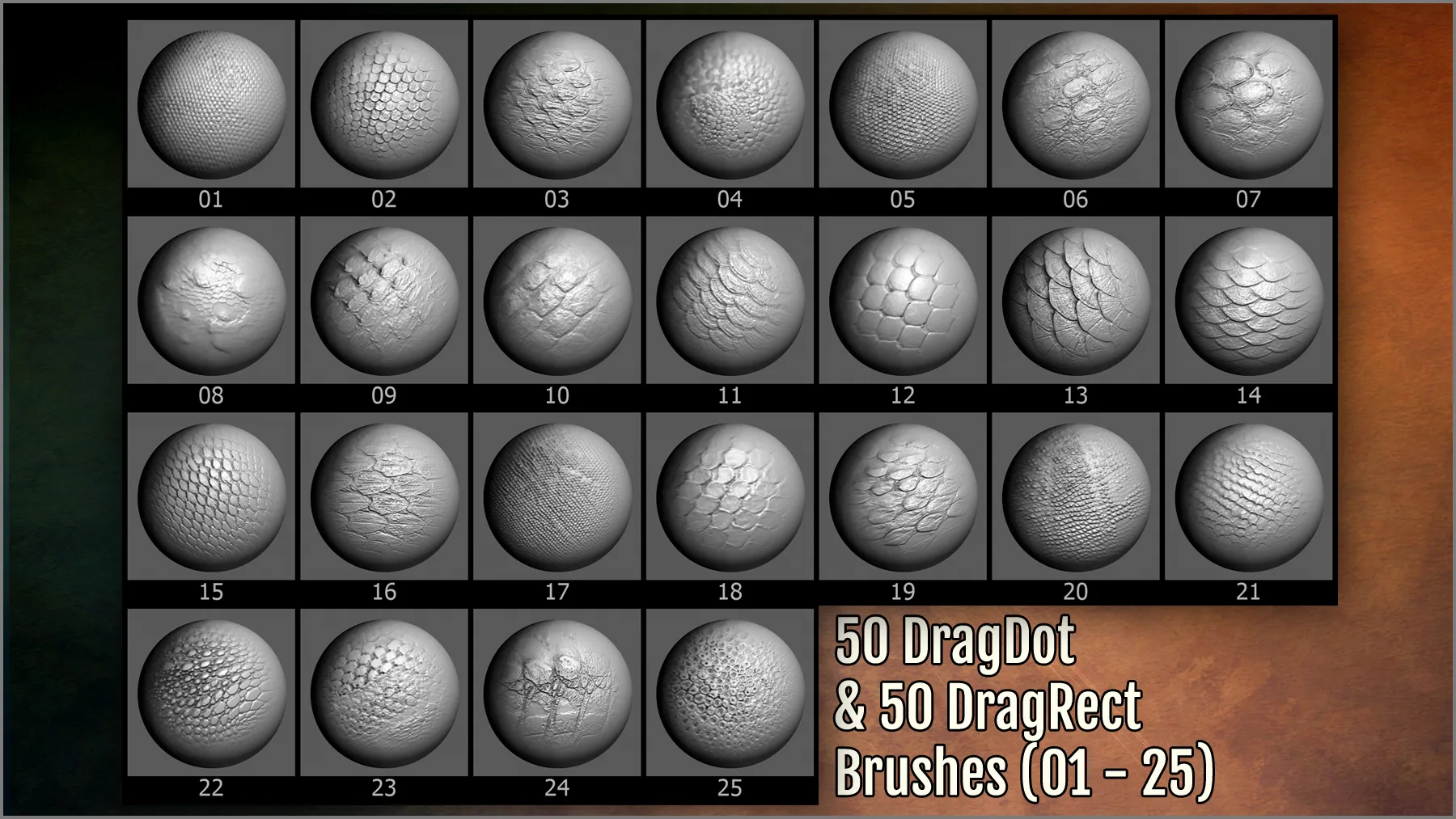 Scales Maker: 250 ZBrush Brushes, 50 Alphas, and 10 Surface Patterns