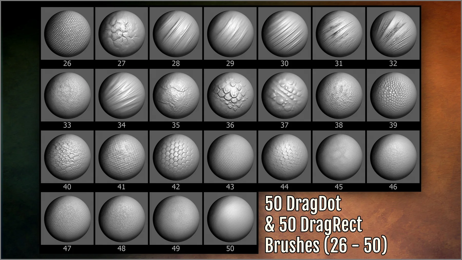 Scales Maker: 250 ZBrush Brushes, 50 Alphas, and 10 Surface Patterns