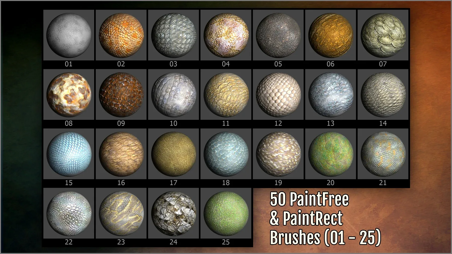 Scales Maker: 250 ZBrush Brushes, 50 Alphas, and 10 Surface Patterns