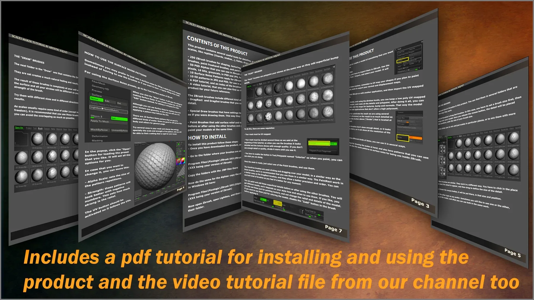 Scales Maker: 250 ZBrush Brushes, 50 Alphas, and 10 Surface Patterns
