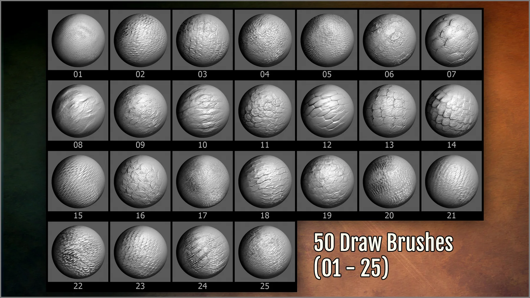 Scales Maker: 250 ZBrush Brushes, 50 Alphas, and 10 Surface Patterns