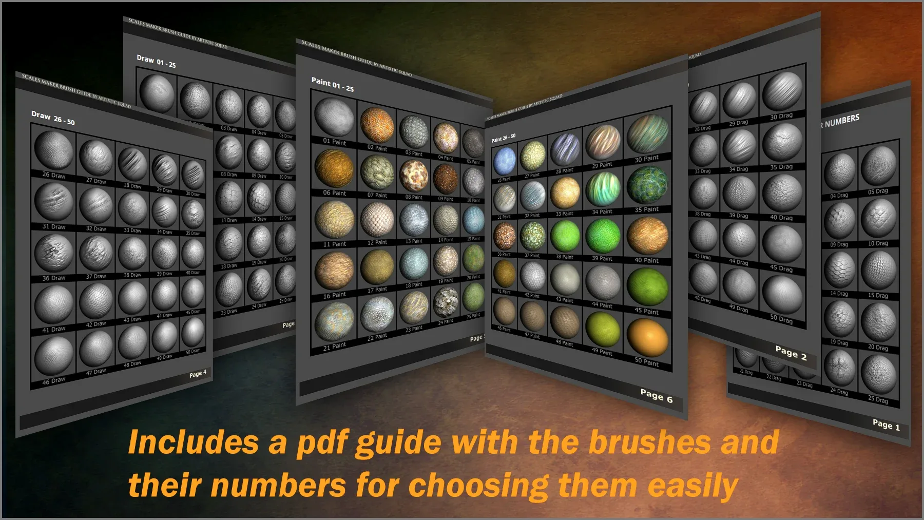 Scales Maker: 250 ZBrush Brushes, 50 Alphas, and 10 Surface Patterns