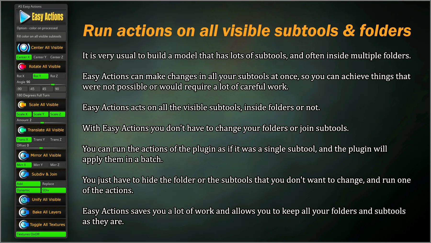 Easy Actions ZBrush Plugin