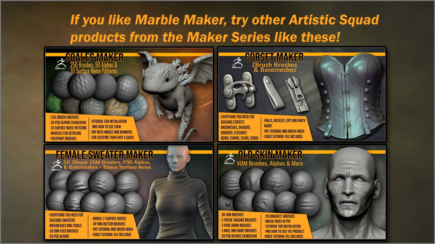 Marble Maker: 300 ZBrush Brushes, 50 Alphas, and 100 Seamless Textures