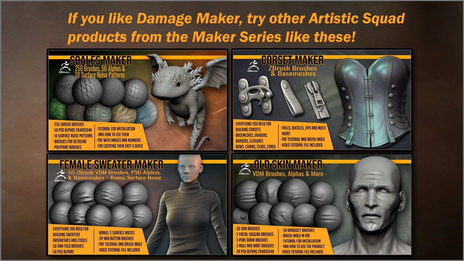 Damage Maker: 300 ZBrush Brushes, 240 Blender Brushes & 60 Alphas