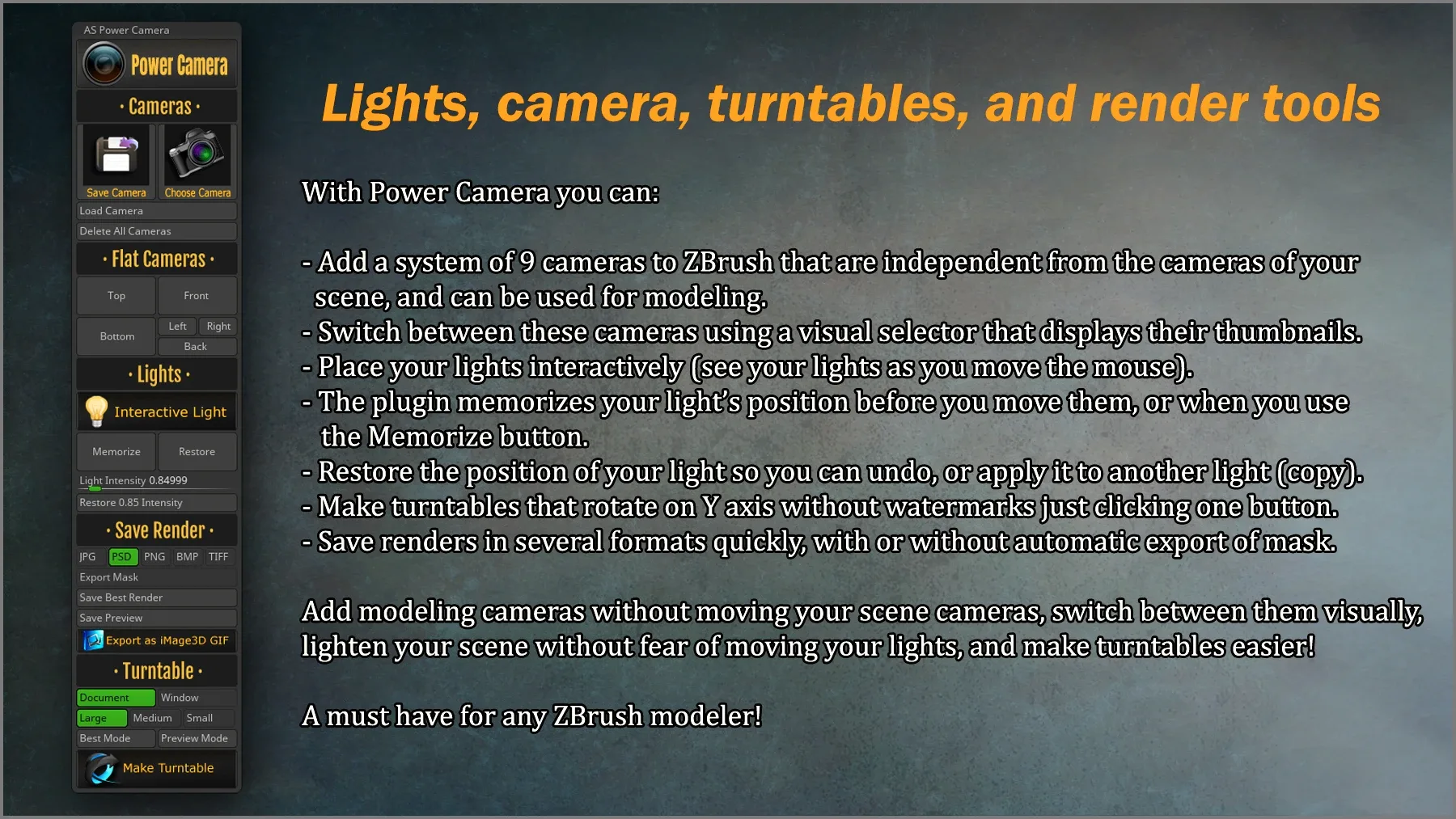 Power Camera ZBrush Plugin