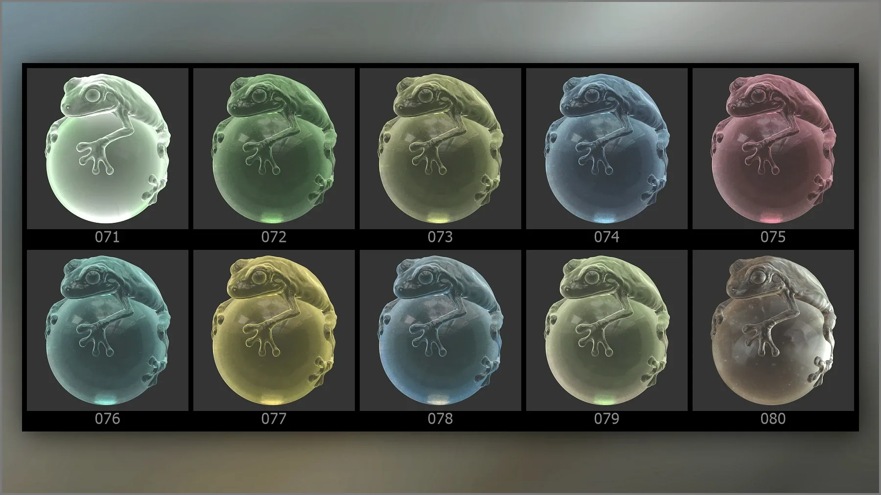 Matcaps Megapack: 100 Colored Glass For ZBrush