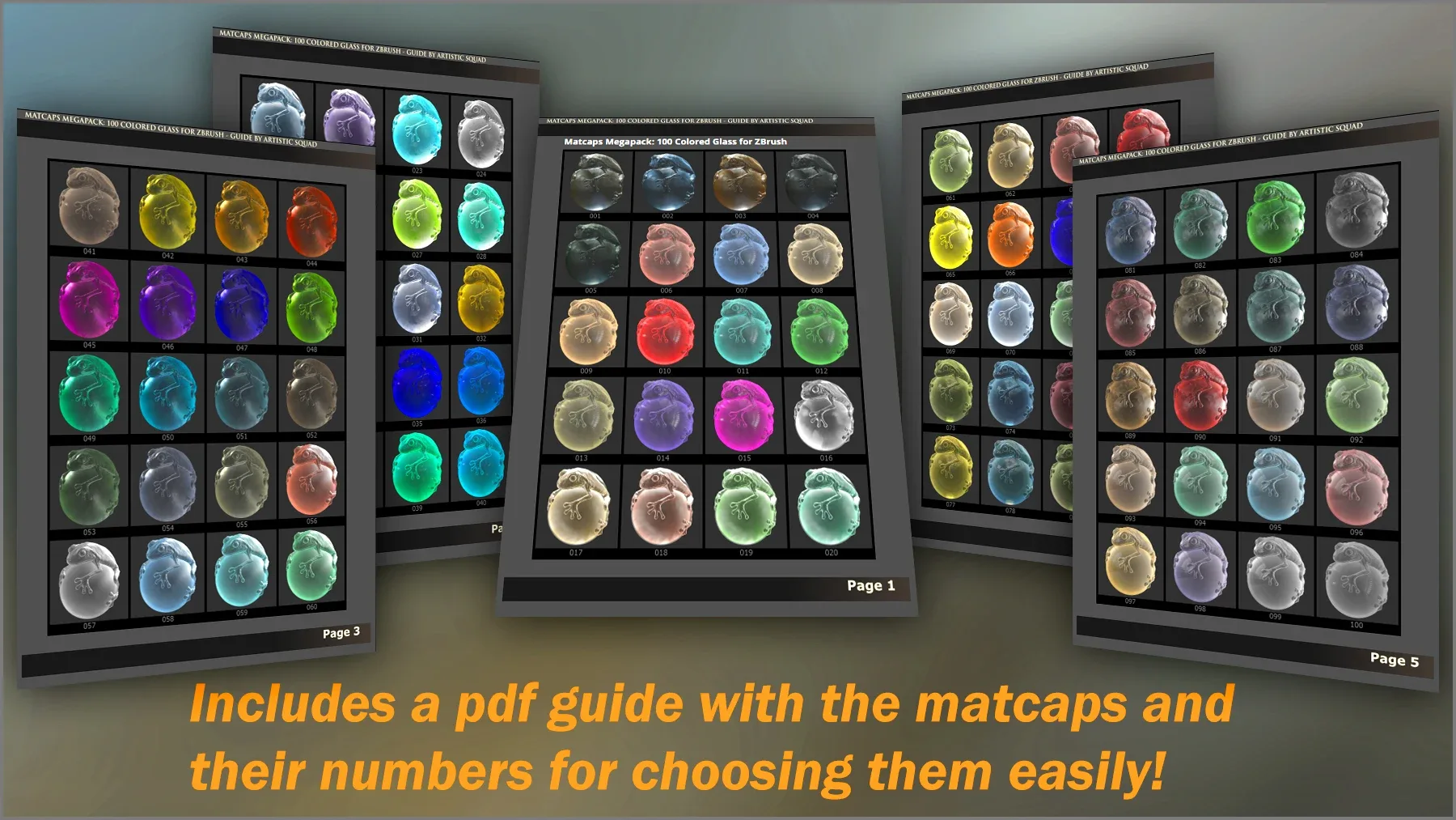 Matcaps Megapack: 100 Colored Glass For ZBrush