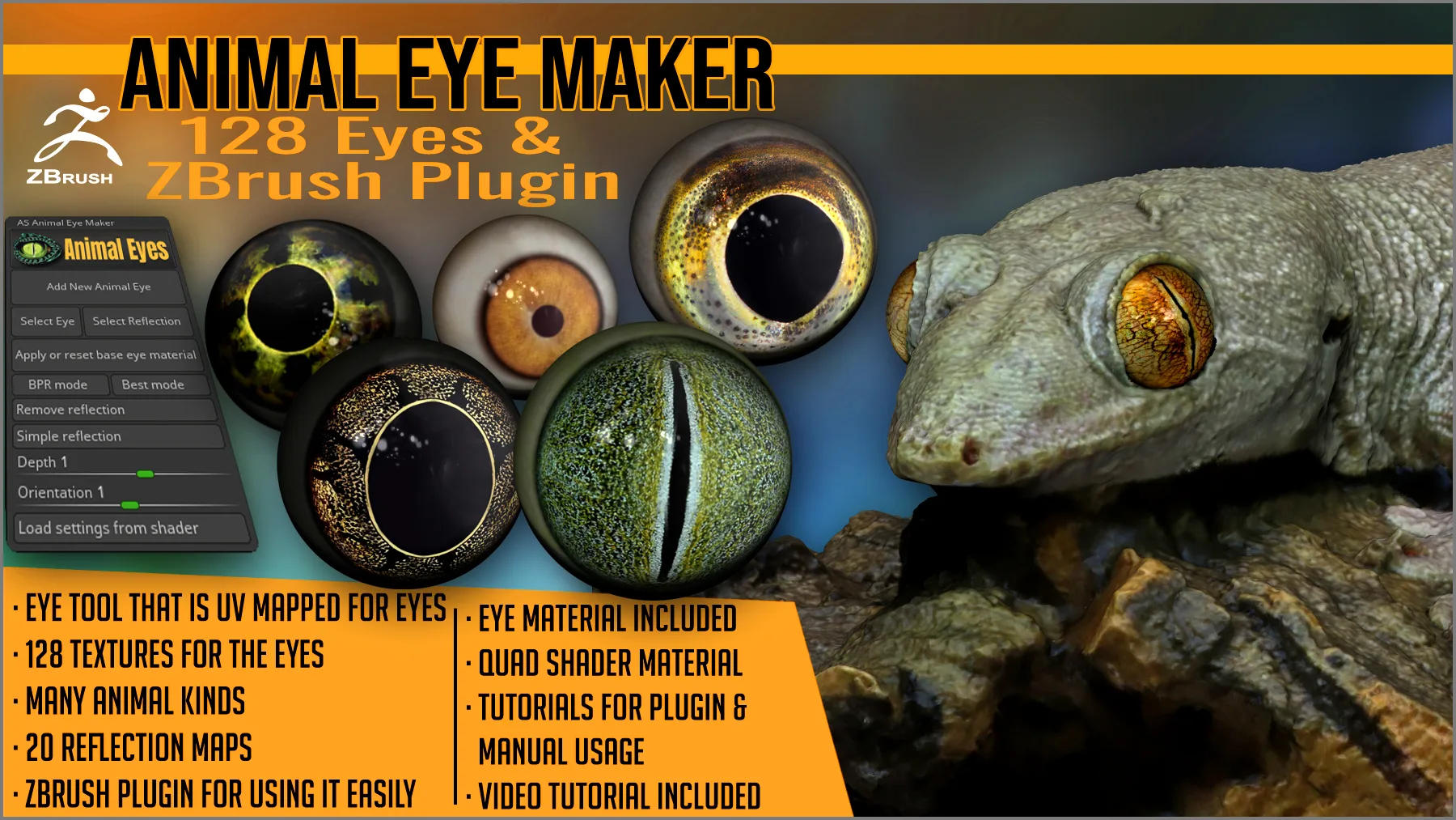 Animal Eye Maker: 128 Eyes and ZBrush Plugin