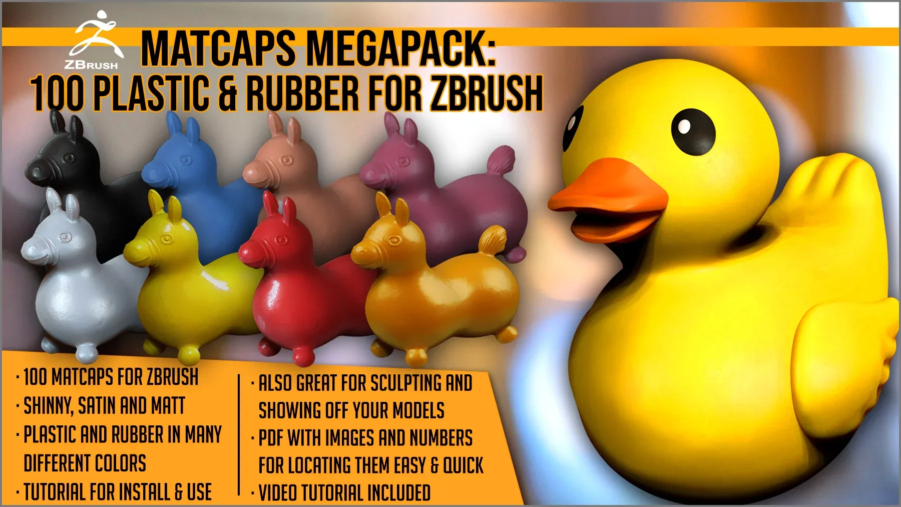 Matcaps Megapack: 100 Plastic And Rubber For ZBrush