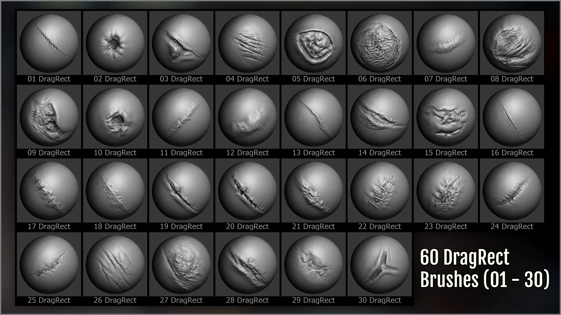 Wounds and Scars Maker: 300 ZBrush Brushes And 60 Alphas