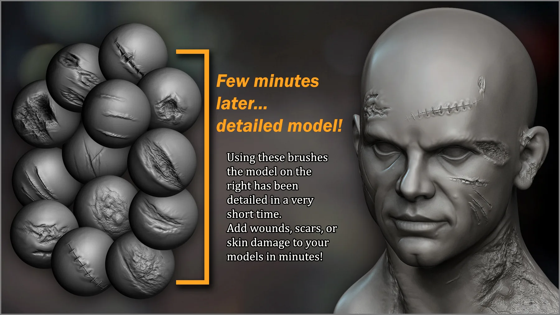 Wounds and Scars Maker: 300 ZBrush Brushes And 60 Alphas