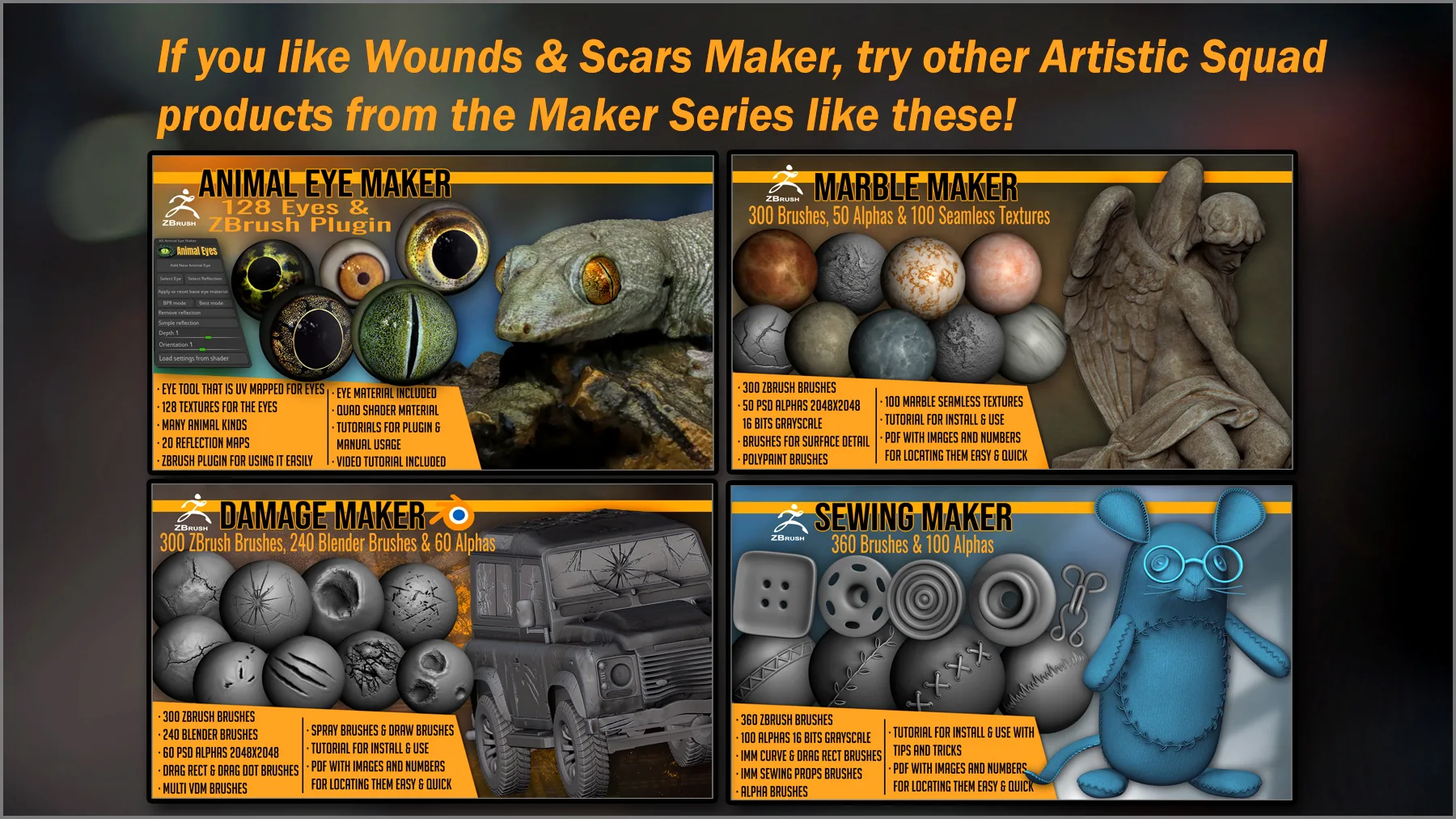 Wounds and Scars Maker: 300 ZBrush Brushes And 60 Alphas