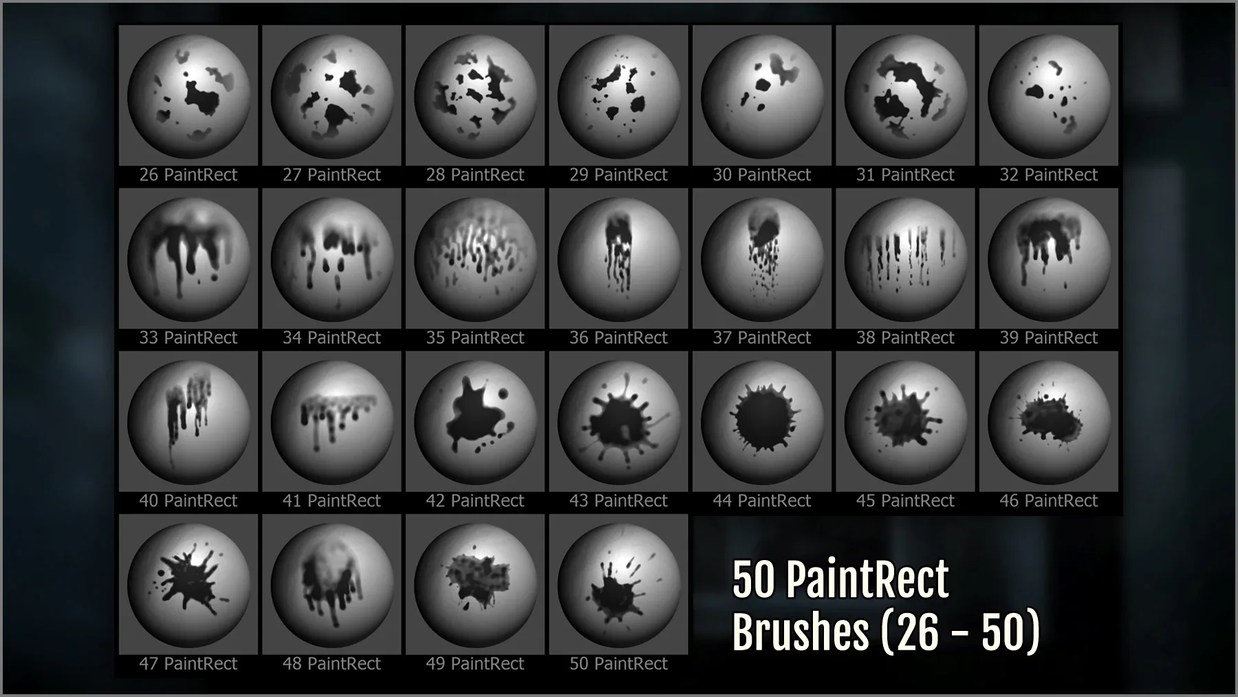 Drips And Splatter Maker 300 ZBrush Brushes and 50 Alphas