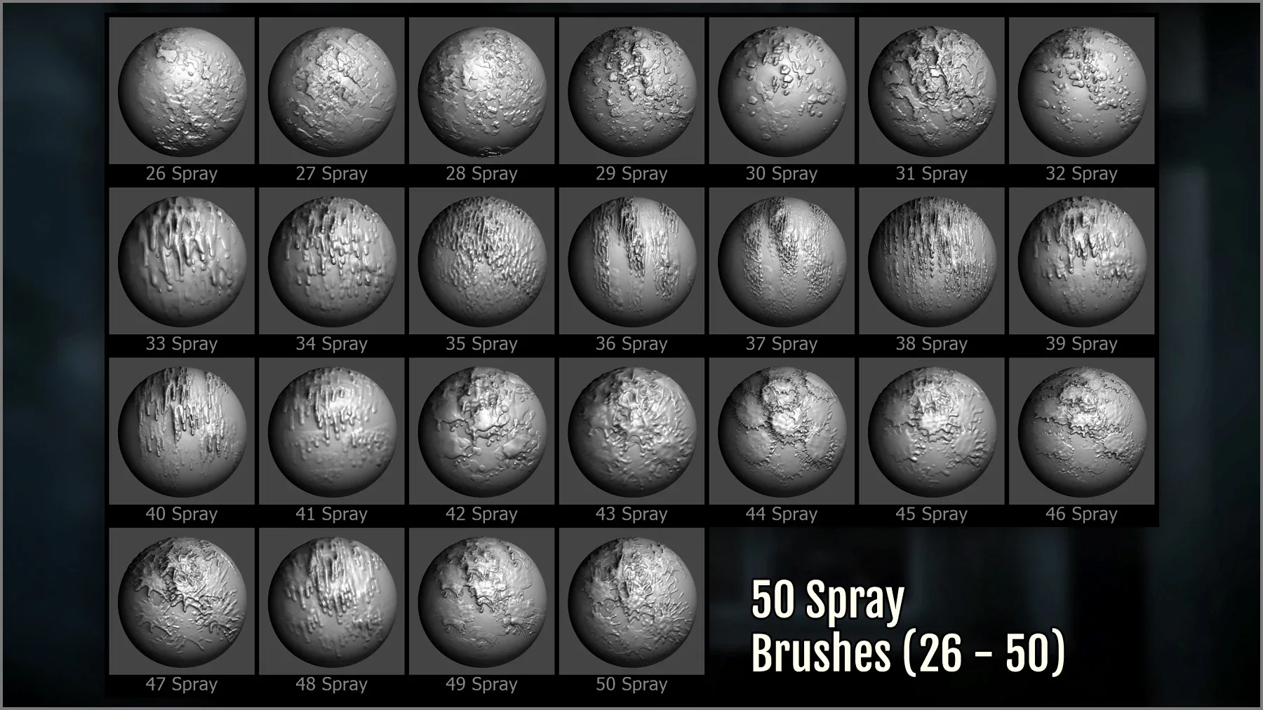 Drips And Splatter Maker 300 ZBrush Brushes and 50 Alphas