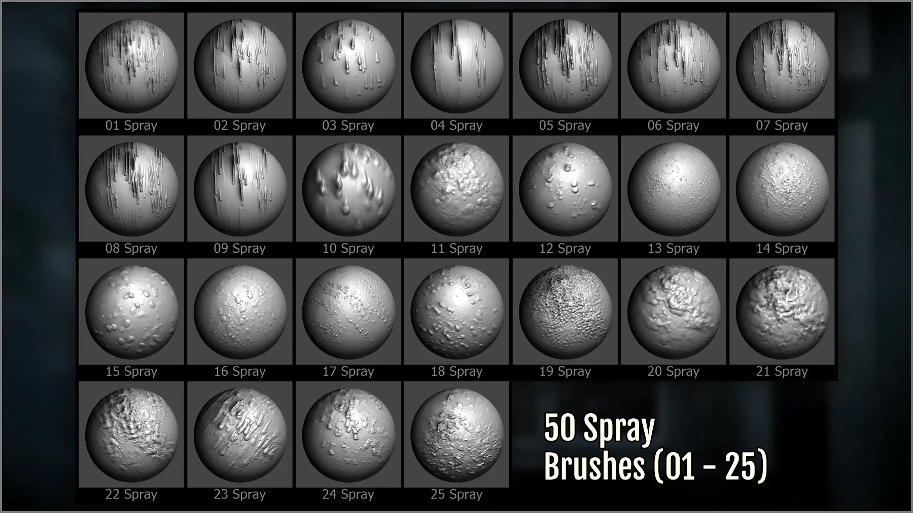 Drips And Splatter Maker 300 ZBrush Brushes and 50 Alphas