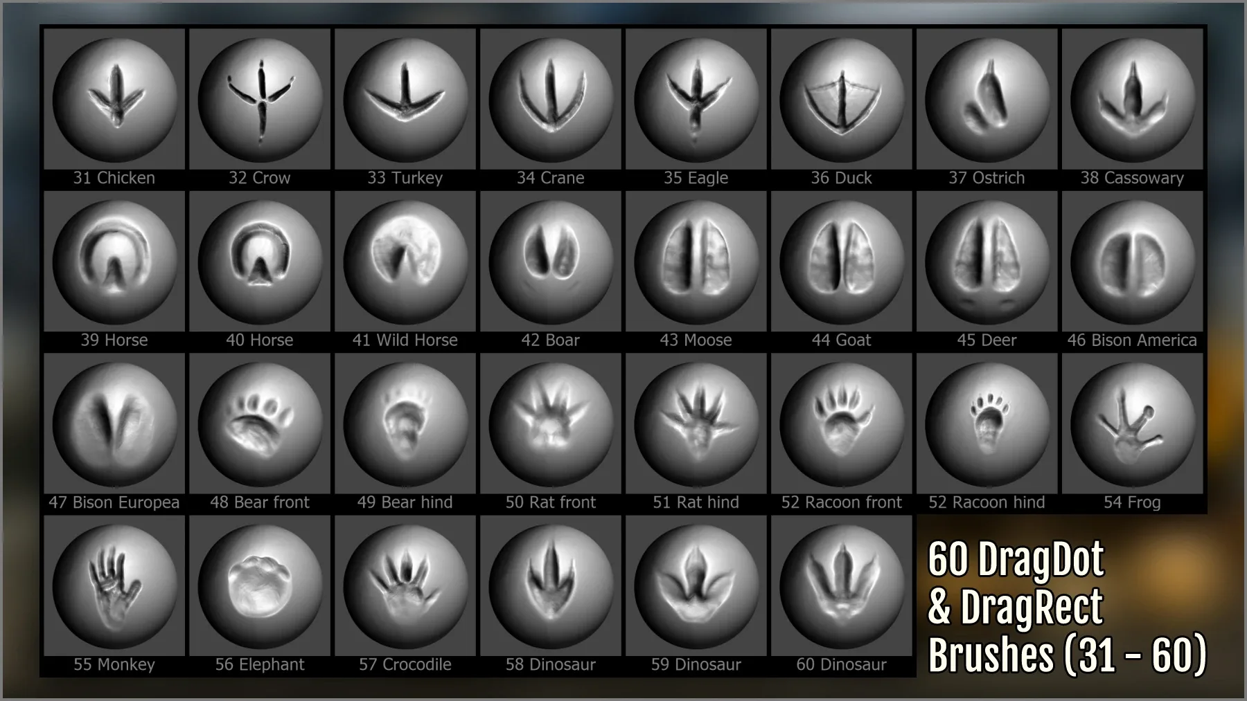 Tracks and Footprints Maker 300 ZBrush Brushes And 60 Alphas