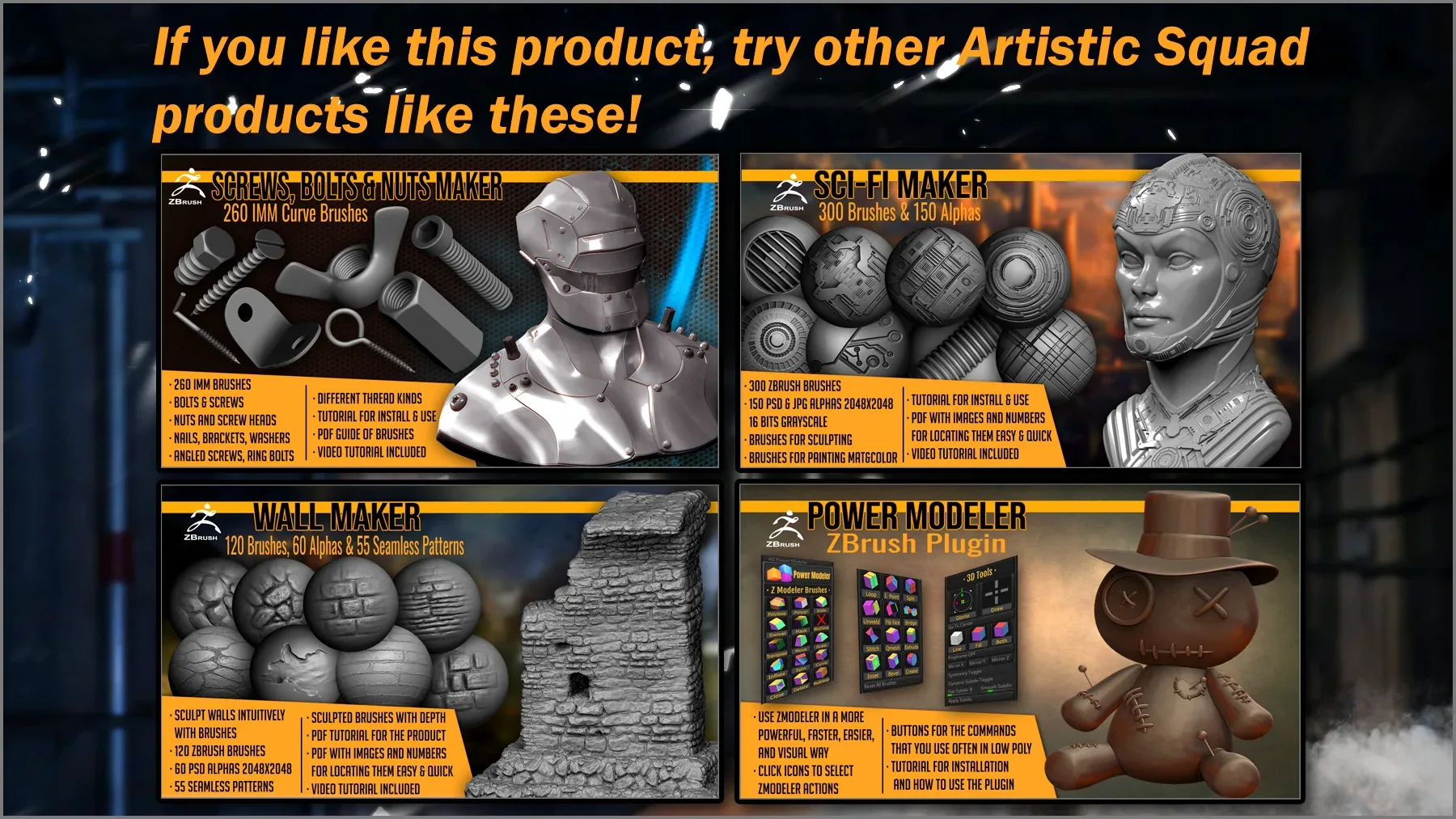 Industrial Maker 240 OBJs and 254 ZBrush IMM Brushes