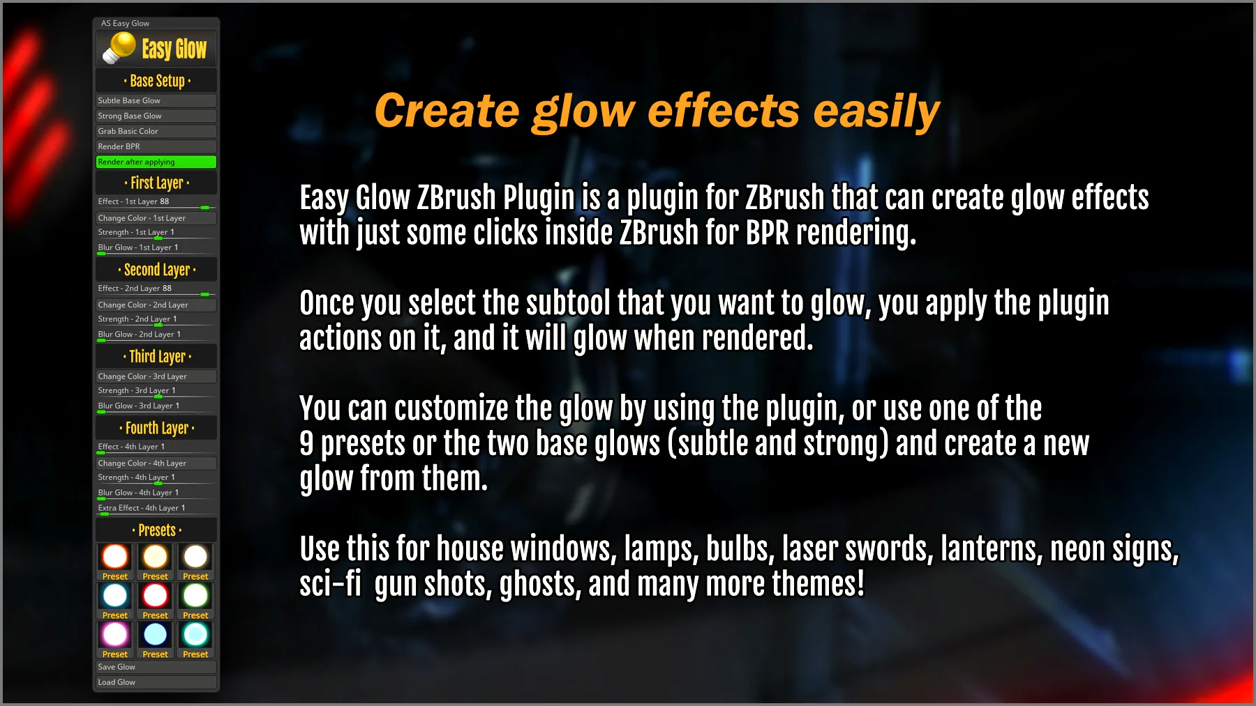 Easy Glow ZBrush Plugin