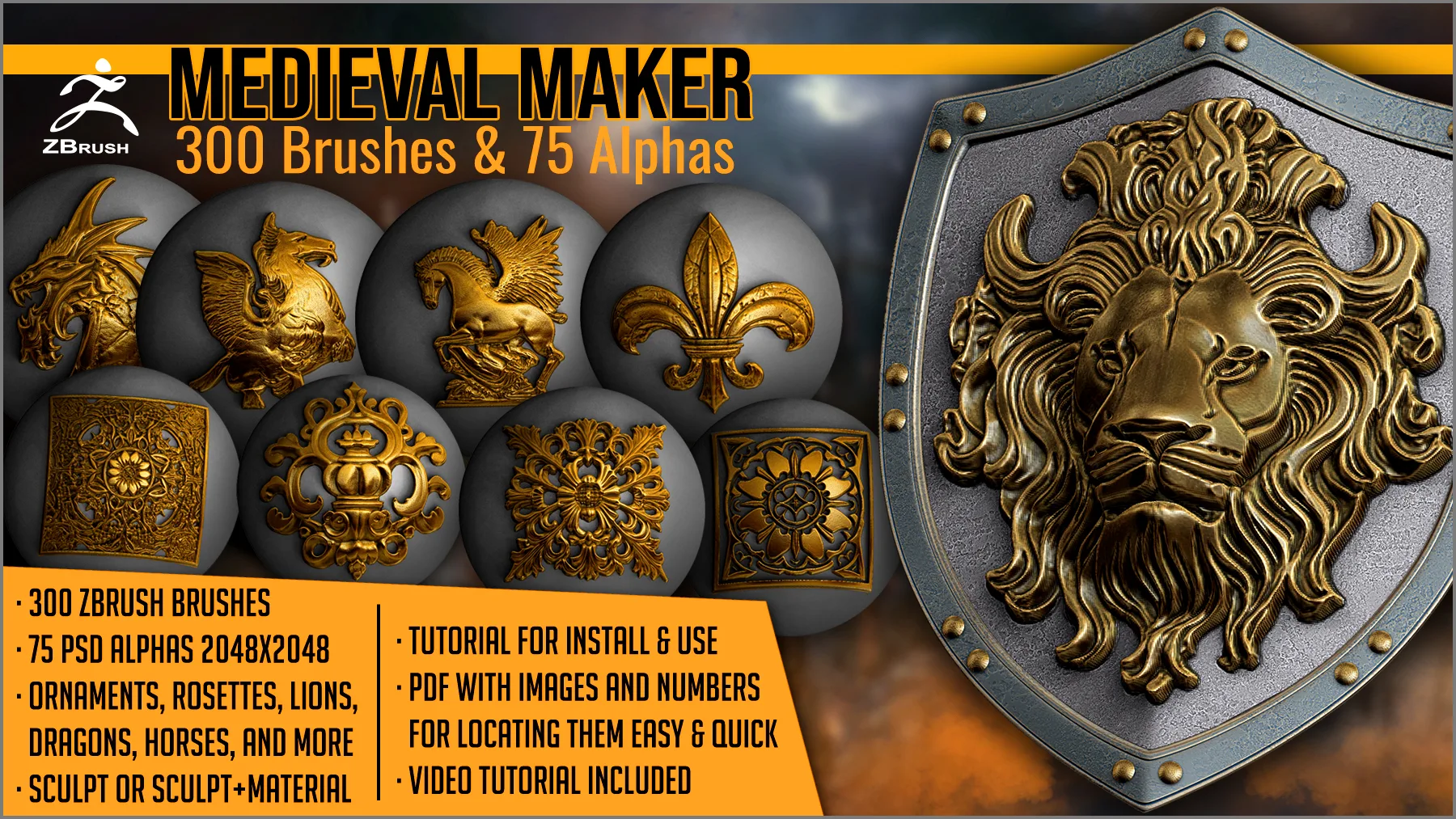 Medieval Maker 300 ZBrush Brushes And 75 Alphas