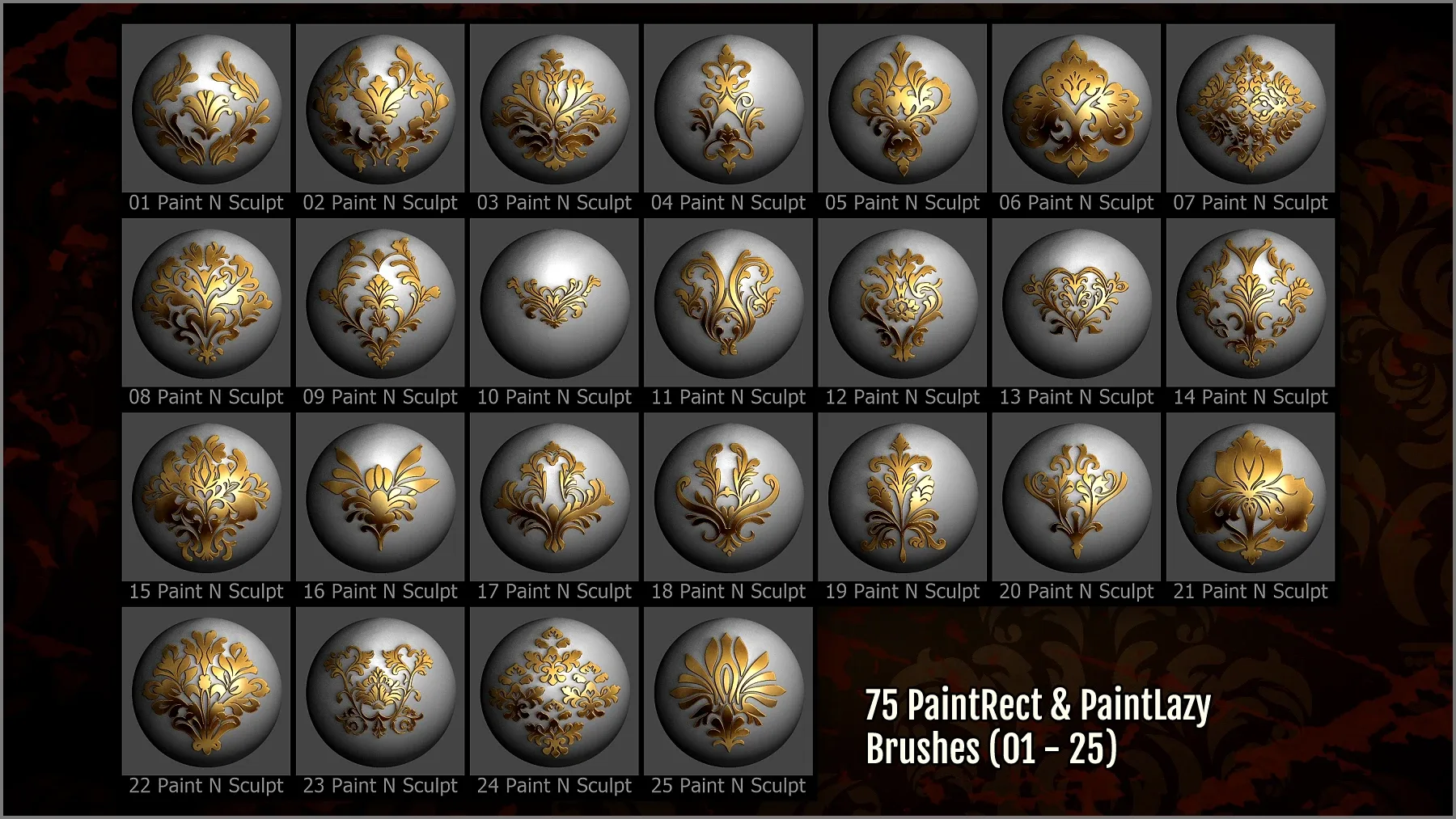 Damask Maker 300 ZBrush Brushes 75 Seamless Patterns And 75 Alphas