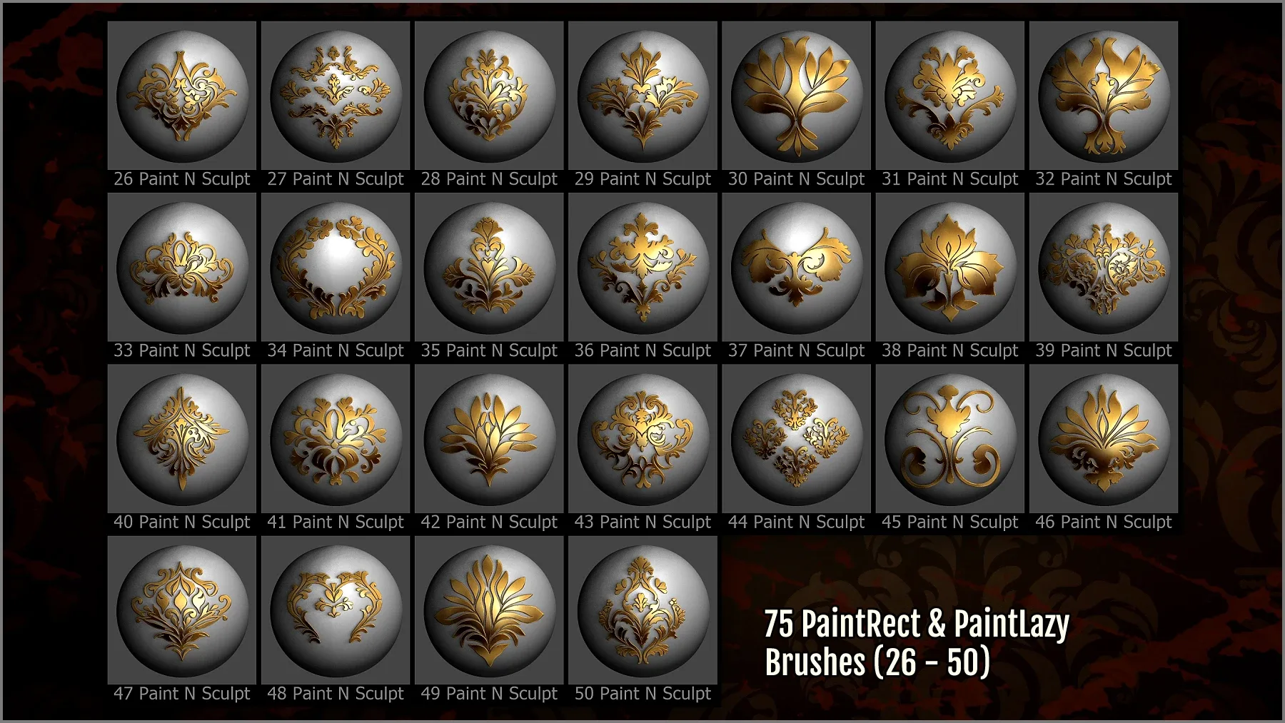 Damask Maker 300 ZBrush Brushes 75 Seamless Patterns And 75 Alphas