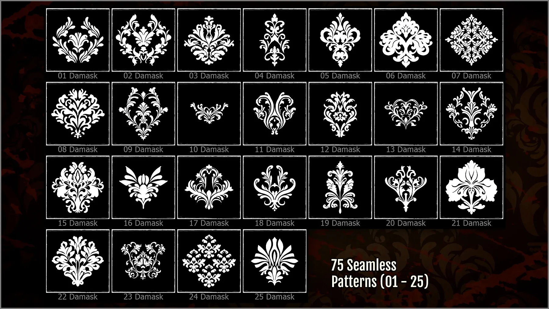 Damask Maker 300 ZBrush Brushes 75 Seamless Patterns And 75 Alphas