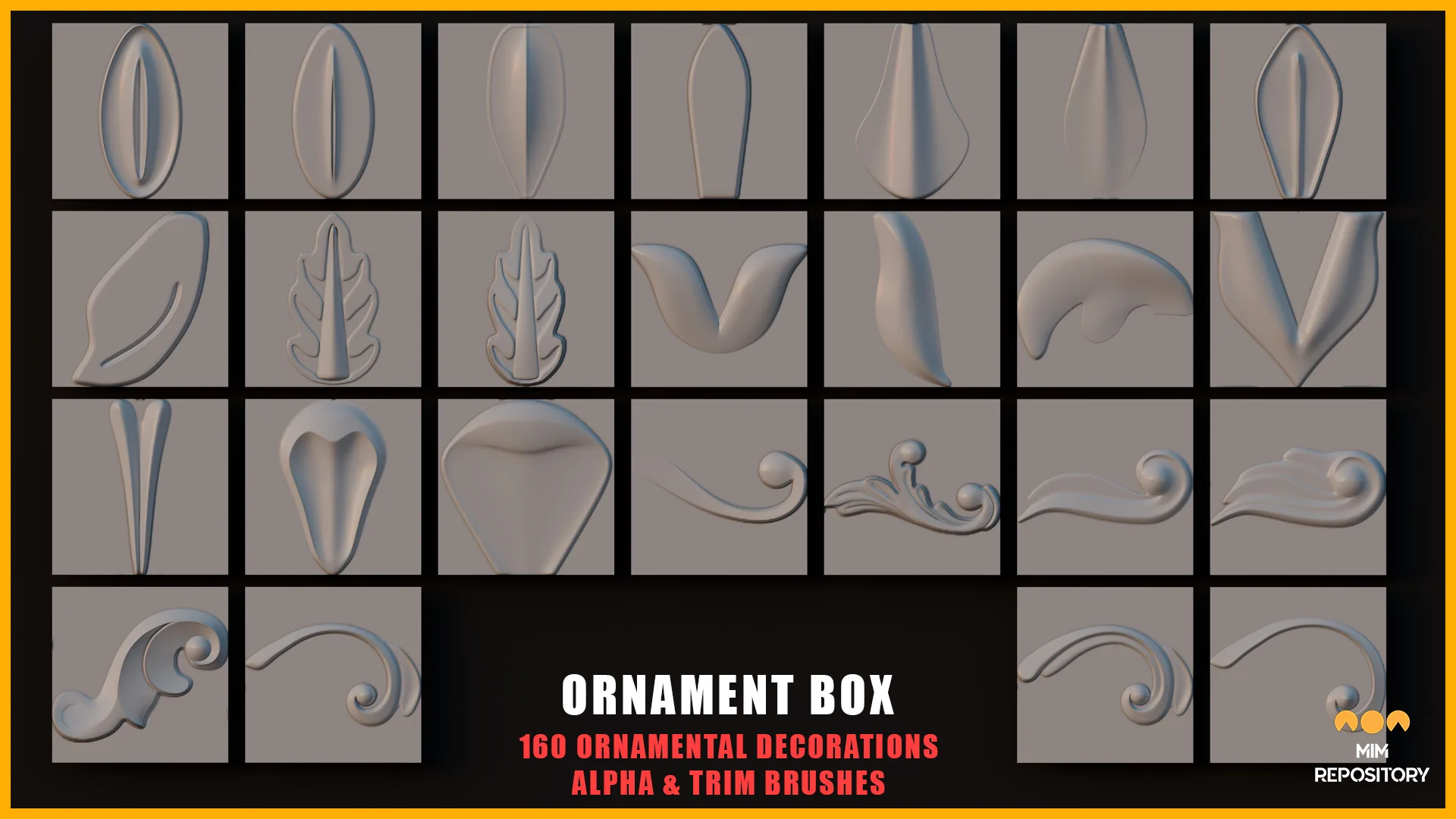 Ornament Box - 160 Ornamental Decorations - Alpha and Trim Brushes