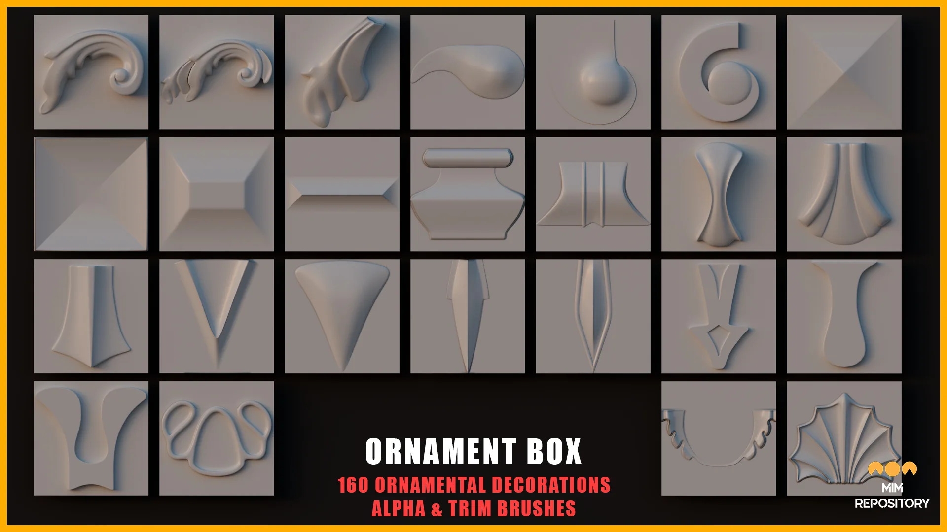 Ornament Box - 160 Ornamental Decorations - Alpha and Trim Brushes