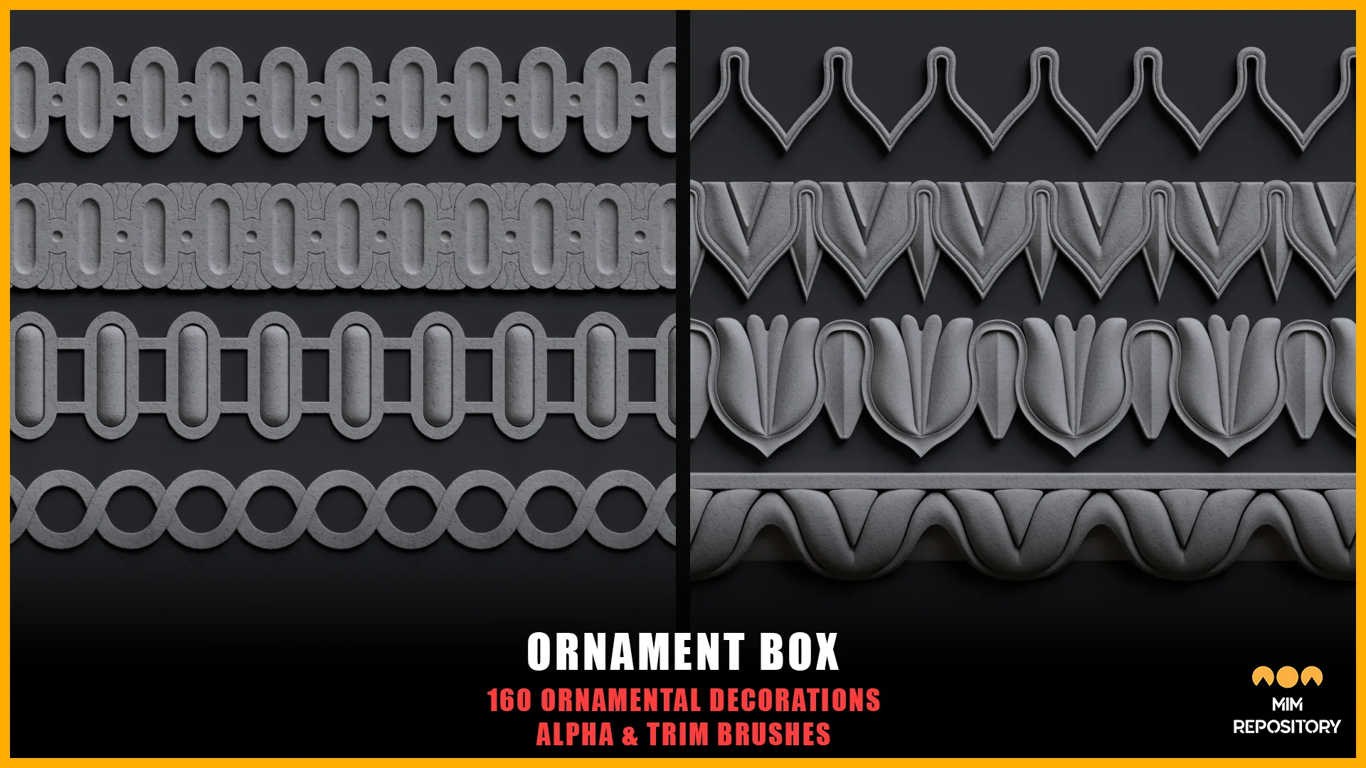 Ornament Box - 160 Ornamental Decorations - Alpha and Trim Brushes