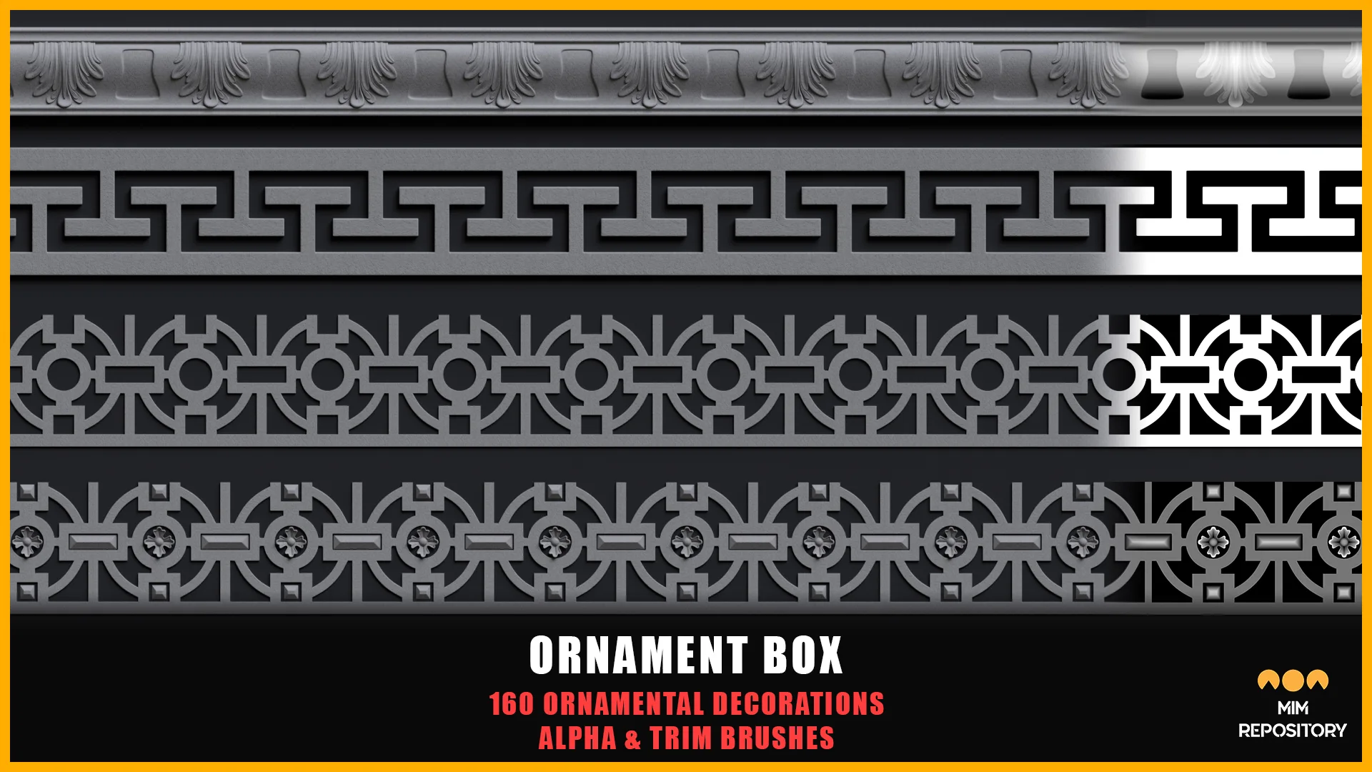 Ornament Box - 160 Ornamental Decorations - Alpha and Trim Brushes