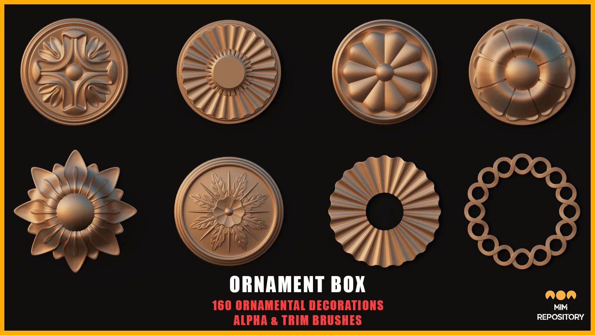 Ornament Box - 160 Ornamental Decorations - Alpha and Trim Brushes