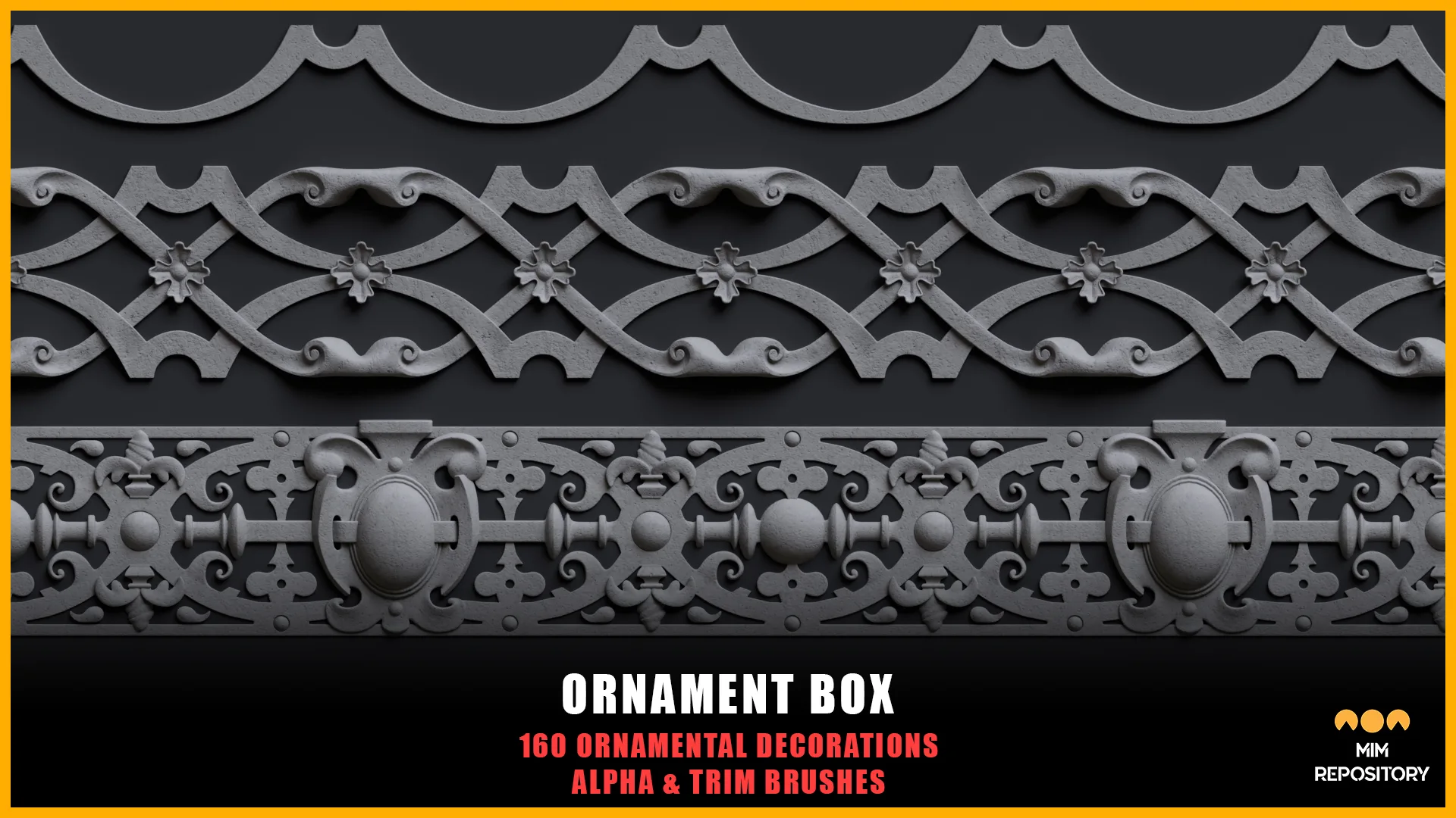 Ornament Box - 160 Ornamental Decorations - Alpha and Trim Brushes