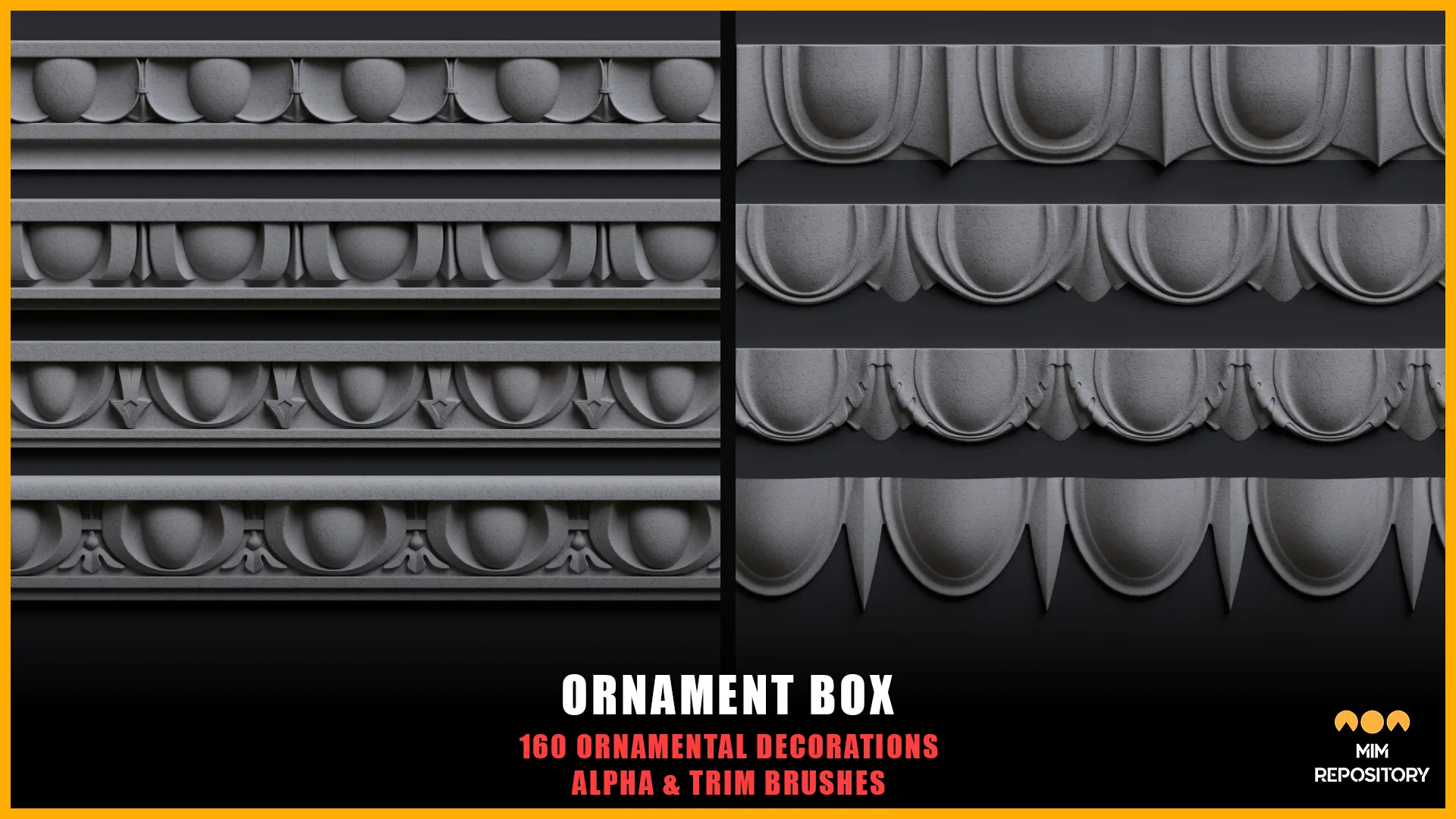 Ornament Box - 160 Ornamental Decorations - Alpha and Trim Brushes