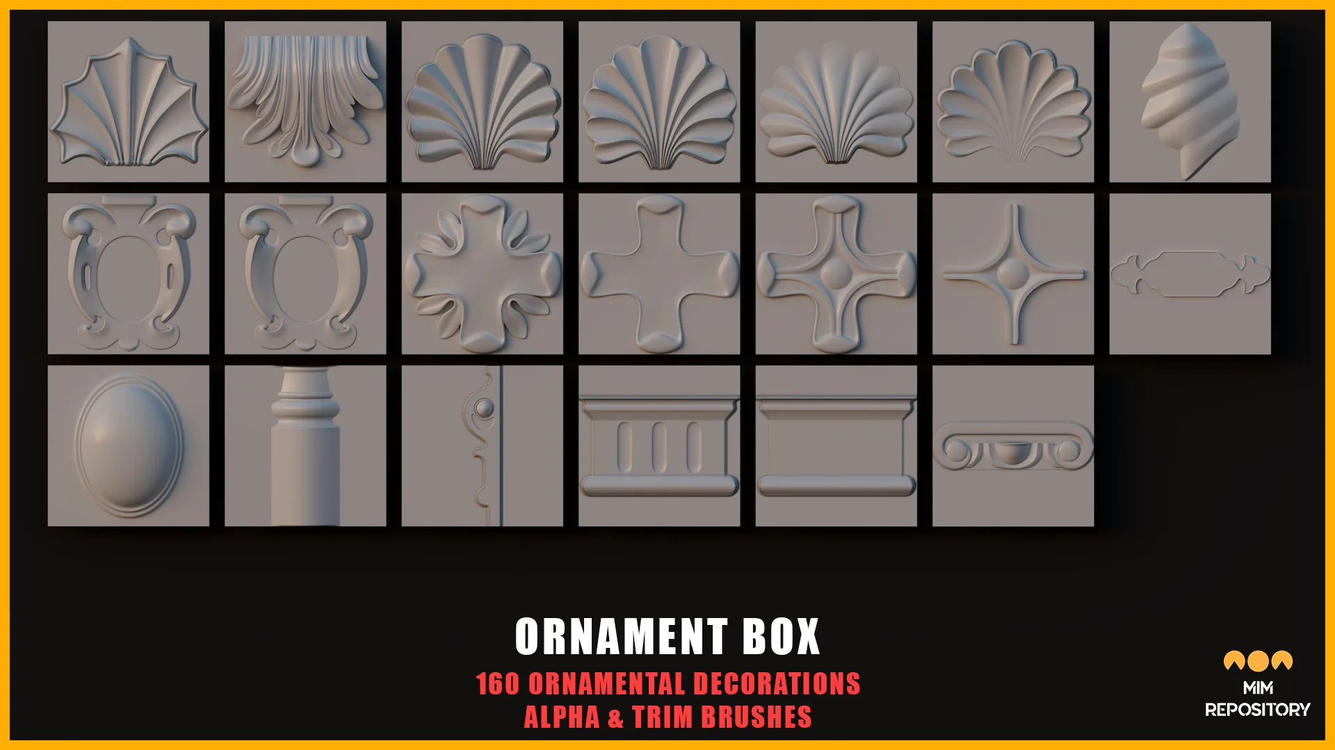 Ornament Box - 160 Ornamental Decorations - Alpha and Trim Brushes