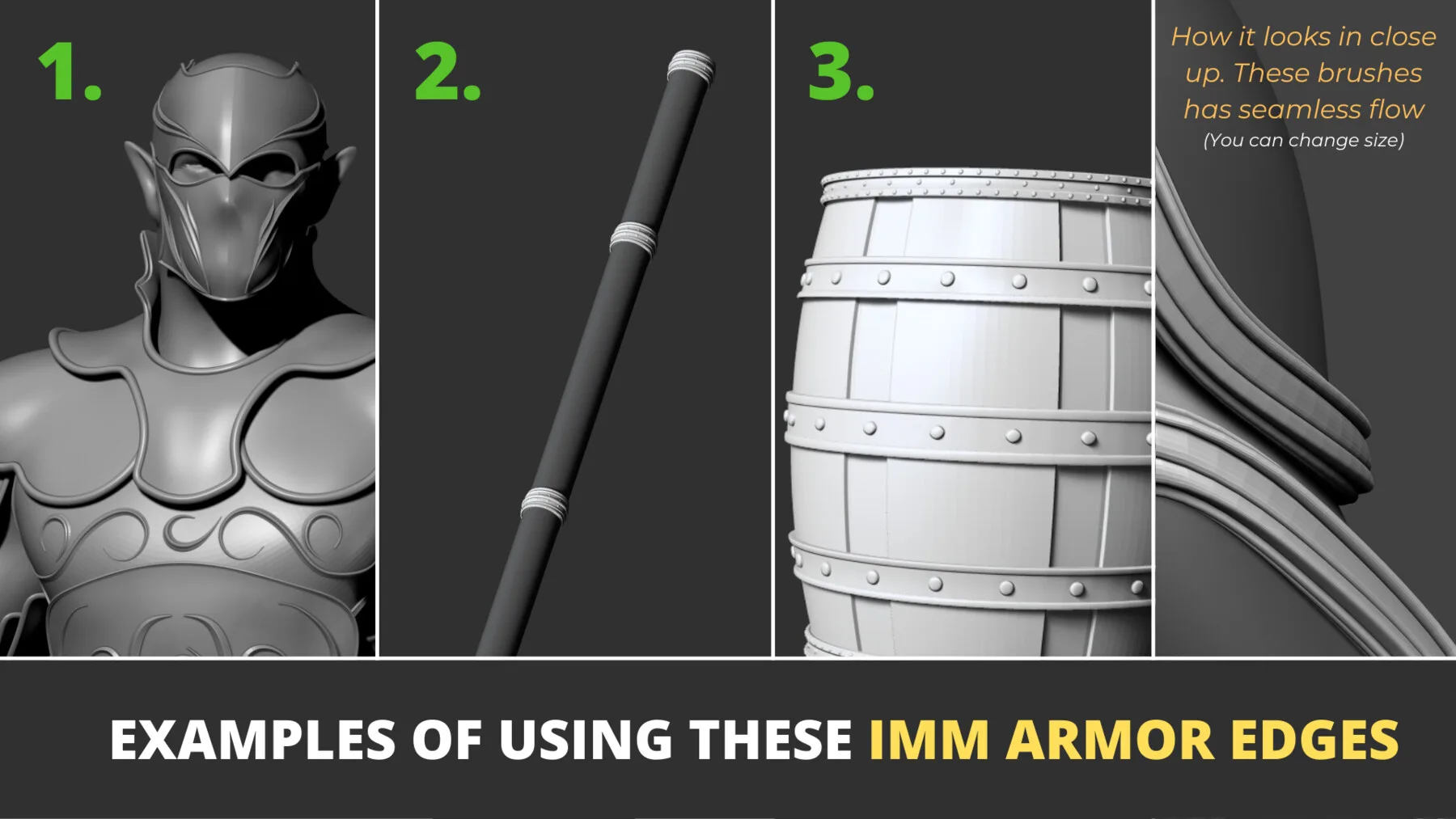 60 IMM Armor Edges for ZBrush (continuously connected edges)