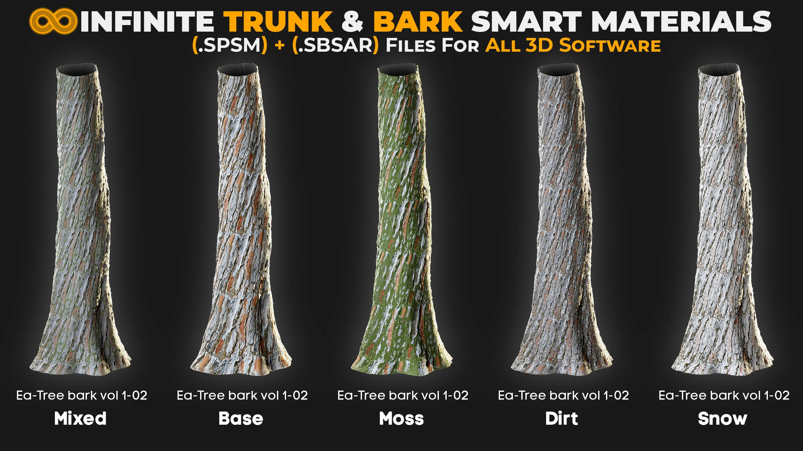 +80 Realistic Tree Trunk Textures - Smart Material + SBSAR