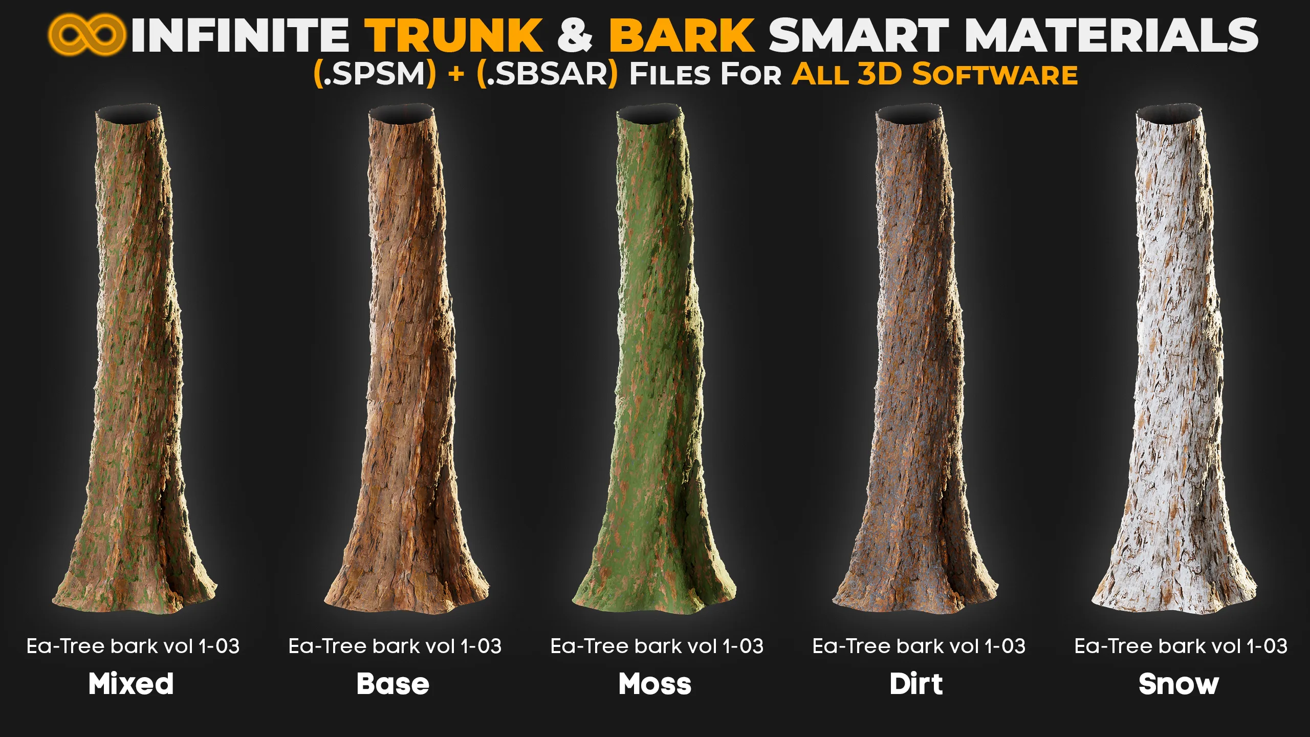 +80 Realistic Tree Trunk Textures - Smart Material + SBSAR