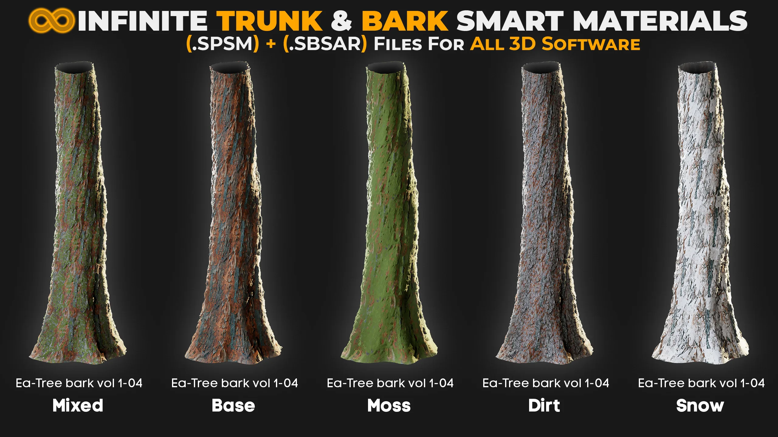 +80 Realistic Tree Trunk Textures - Smart Material + SBSAR