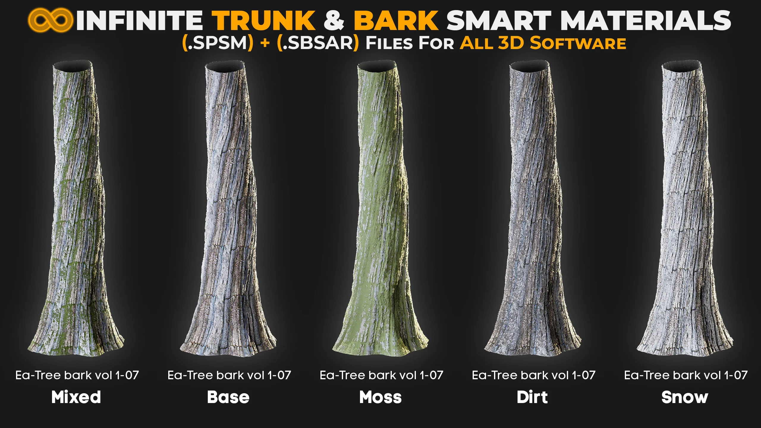 +80 Realistic Tree Trunk Textures - Smart Material + SBSAR